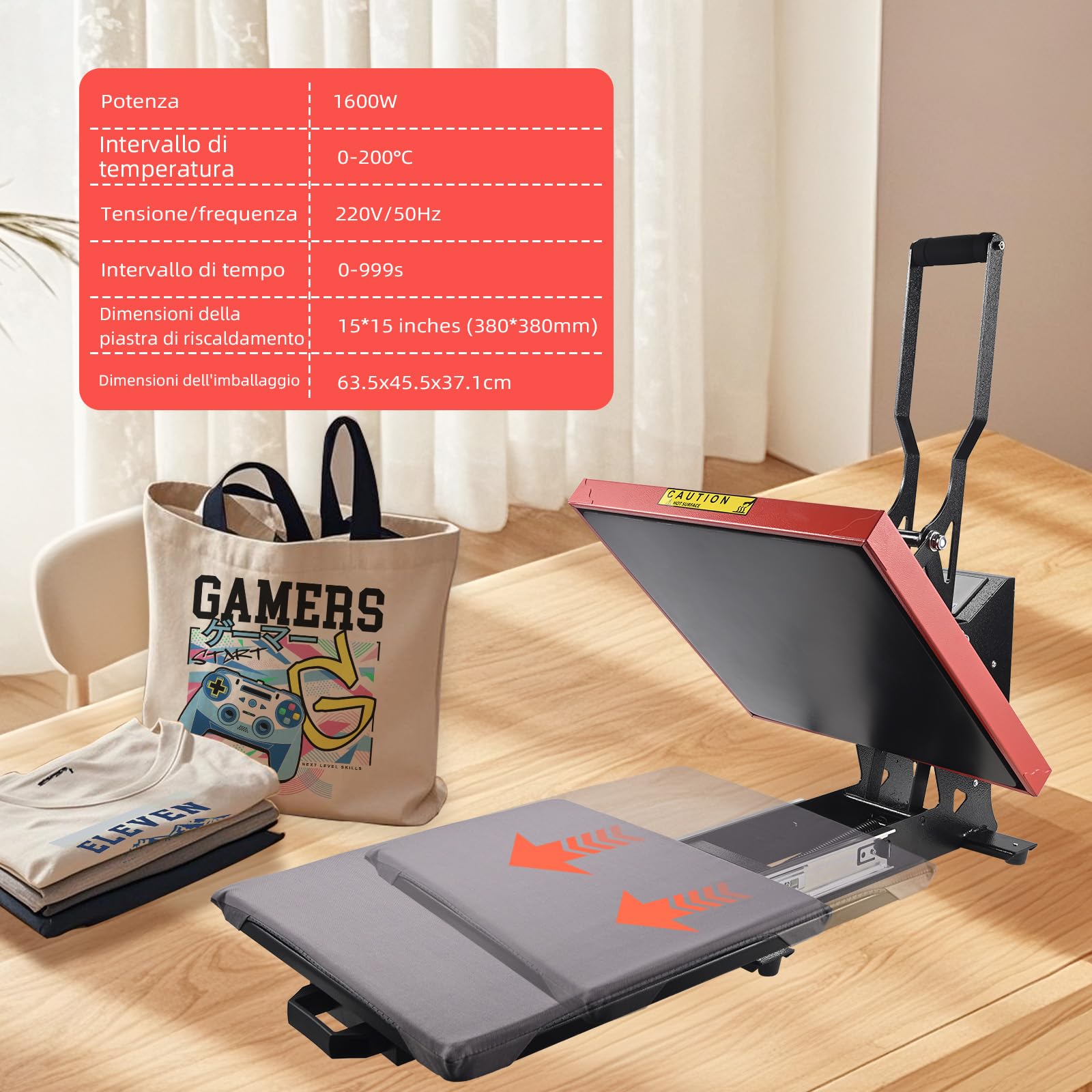 ColorSub timbratrice a caldo Pressa a caldo digitale 38x38cm(15 "x 15") pressa a sublimazione, pressa a caldo in teflon, t-shirt, vestiti, borsa con trasferimento, 1600W
