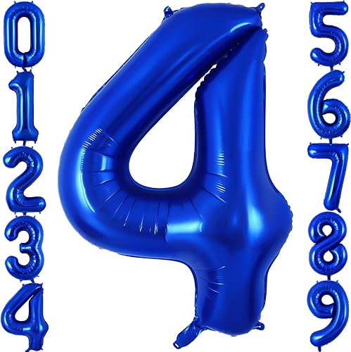 Globo azul marino del número 4 de 40 pulgadas, globos grandes de aluminio azul oscuro, globos gigantes de Mylar número 4 para decoración de fiesta