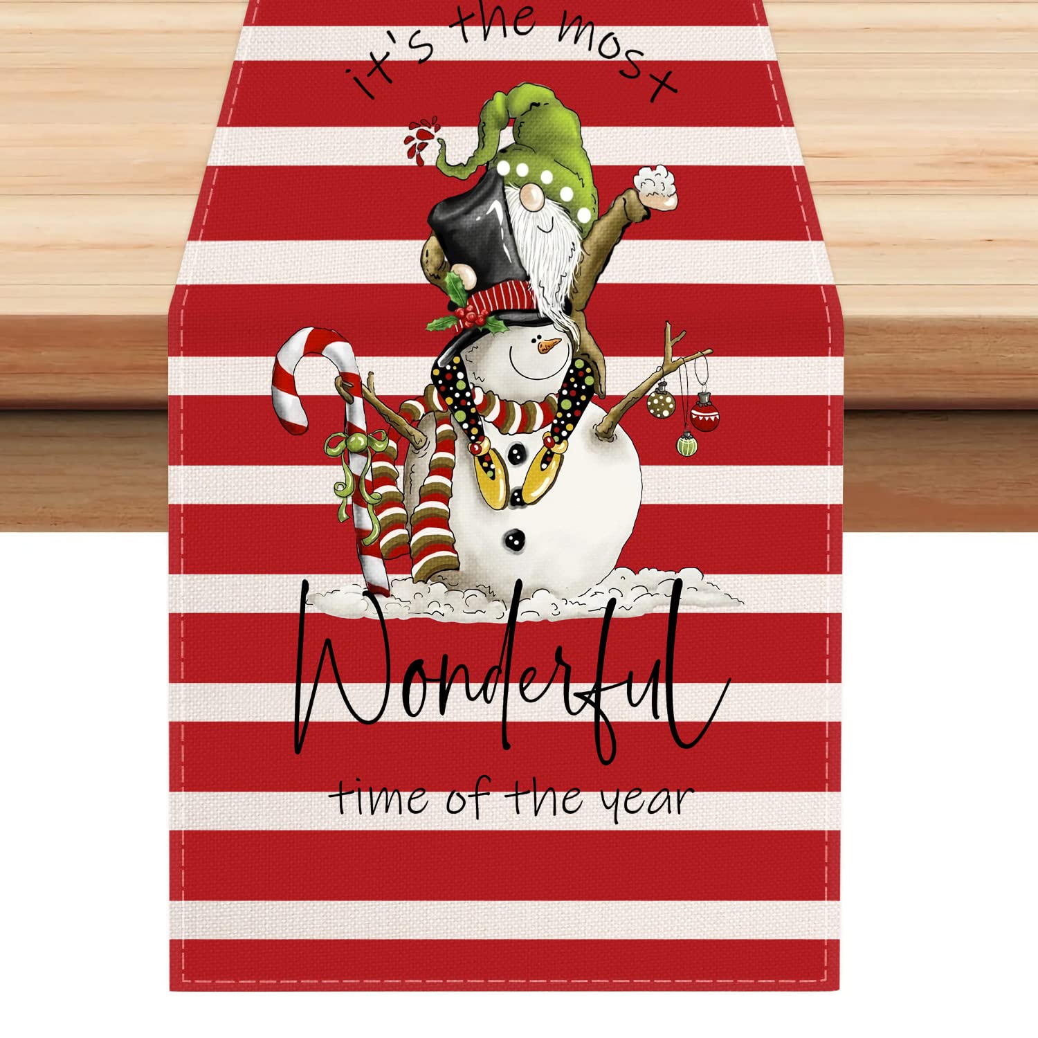 Photo 1 of 4 PACK Christmas Snowman Red Stripe Table Runner 13 x 72 Inch, Rustic Holiday Decor Winter Kitchen Dining Table Decoration 13*72"