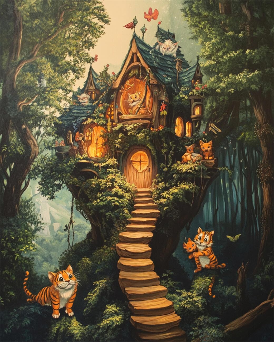 Rkflgew B Diy Embroidery Eads Set Forests Treehouse 30X40cm