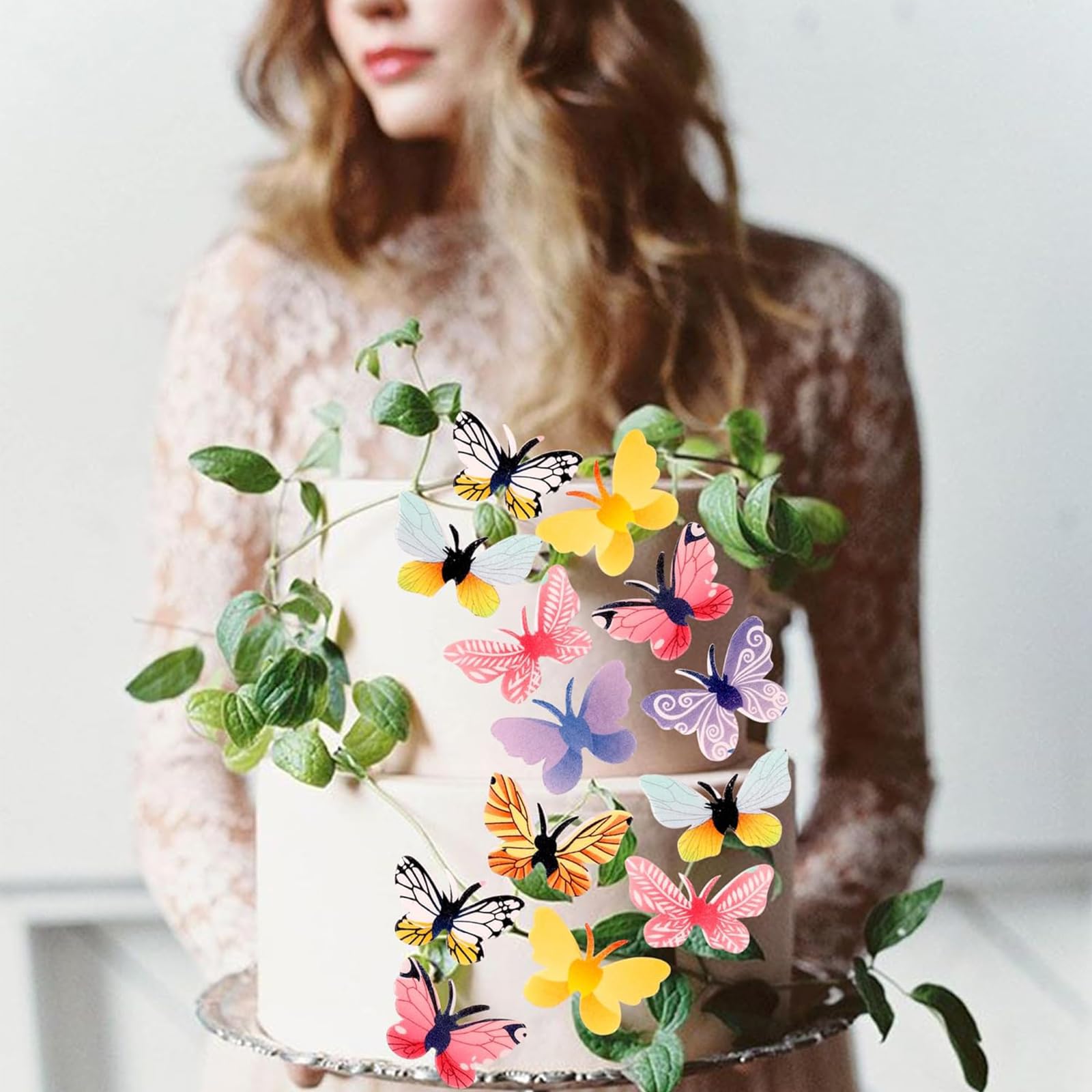 LICHENGTAI 100 Pièces Comestibles Fleurs/Papillons En Papier Cupcake Dessert Gâteaux Toppers Fête Danniversaire Décoration De Nourriture, Pour Décoration De Gâteau De Fête De Mariage