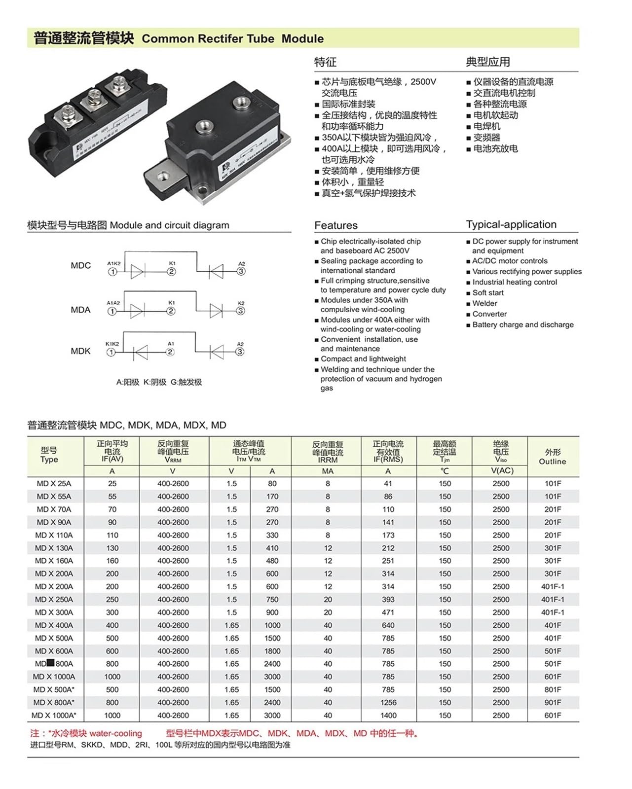 Diodo anti-inversione 55A Fotovoltaico MDK300 55 70 90 110 200 1600 Modulo ponte raddrizzatore corrente anti-inversione 1800/2000 V(MDK55A1600V)