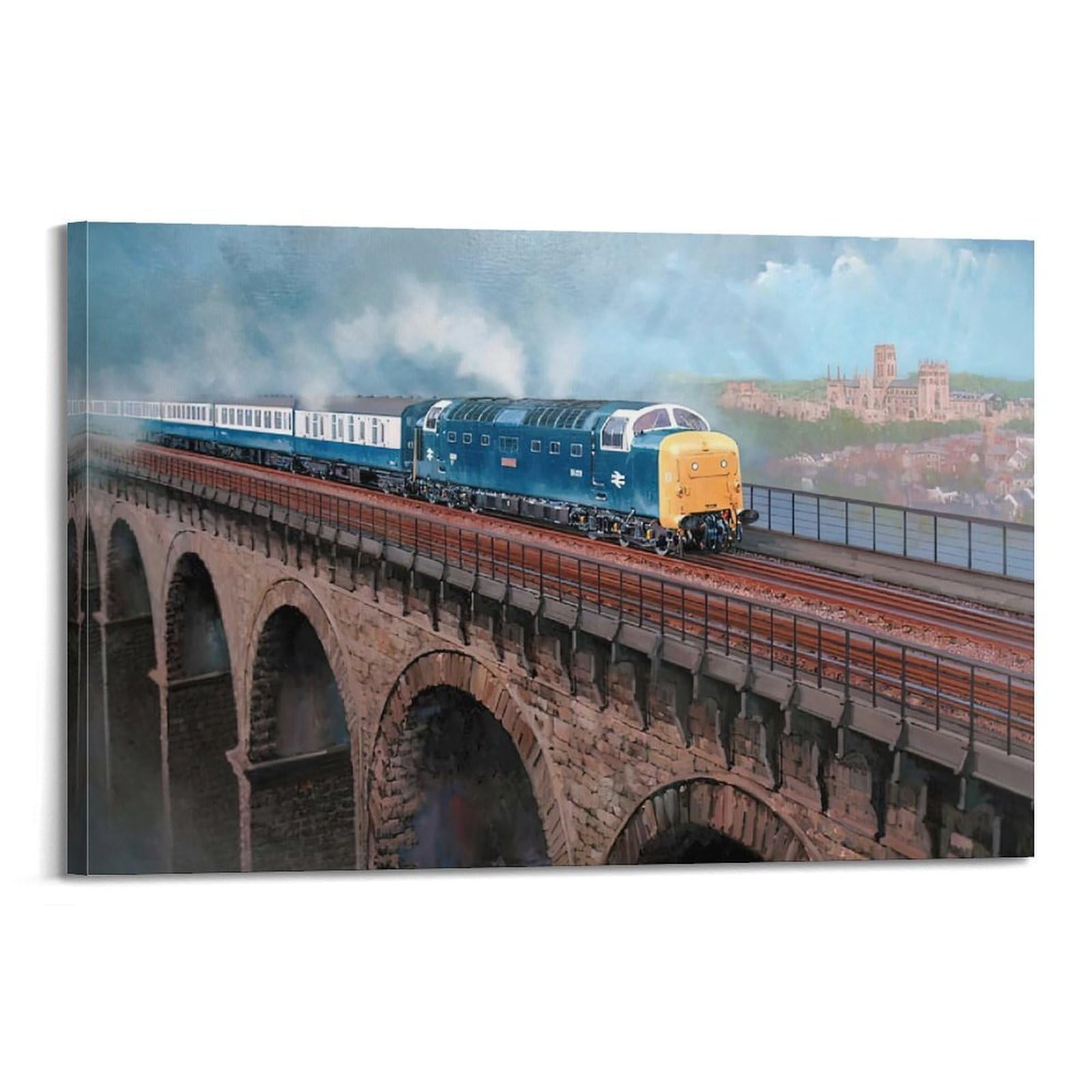 ZSZWHJ Vintage Industrial Art Poster Blue Steam Train Poster Decorative Painting Canvas Wall Posters And Art Picture Print Modern Family Bedroom Decor Posters 16x24inch(40x60cm)