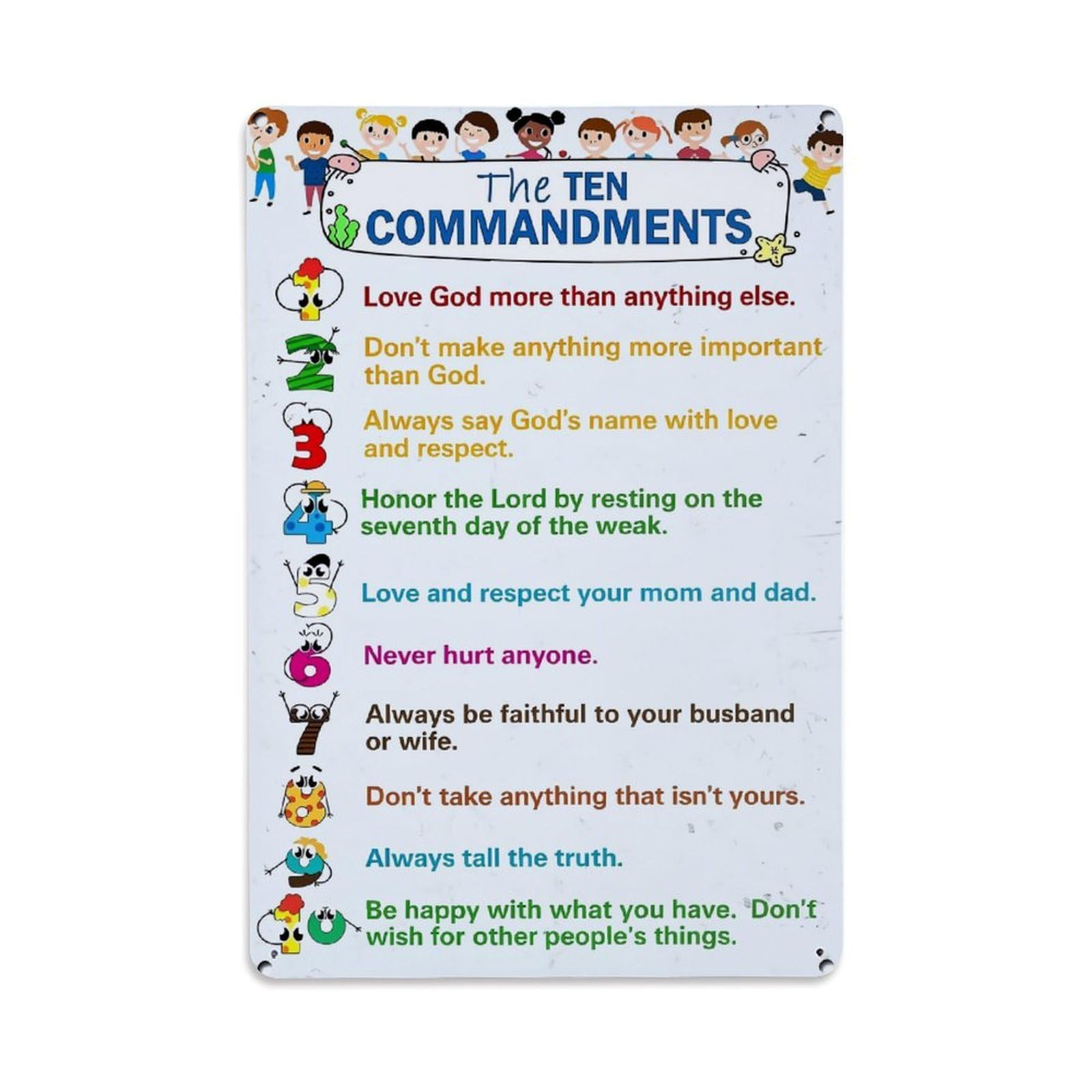 Jdfenggu Vintage The Ten Commandments Kids Poster Retro Metal Tin Sign, Decor Art Poster For Bar, Home, Man Cave, Kitchen, Laundry Room Gift 8X12inch