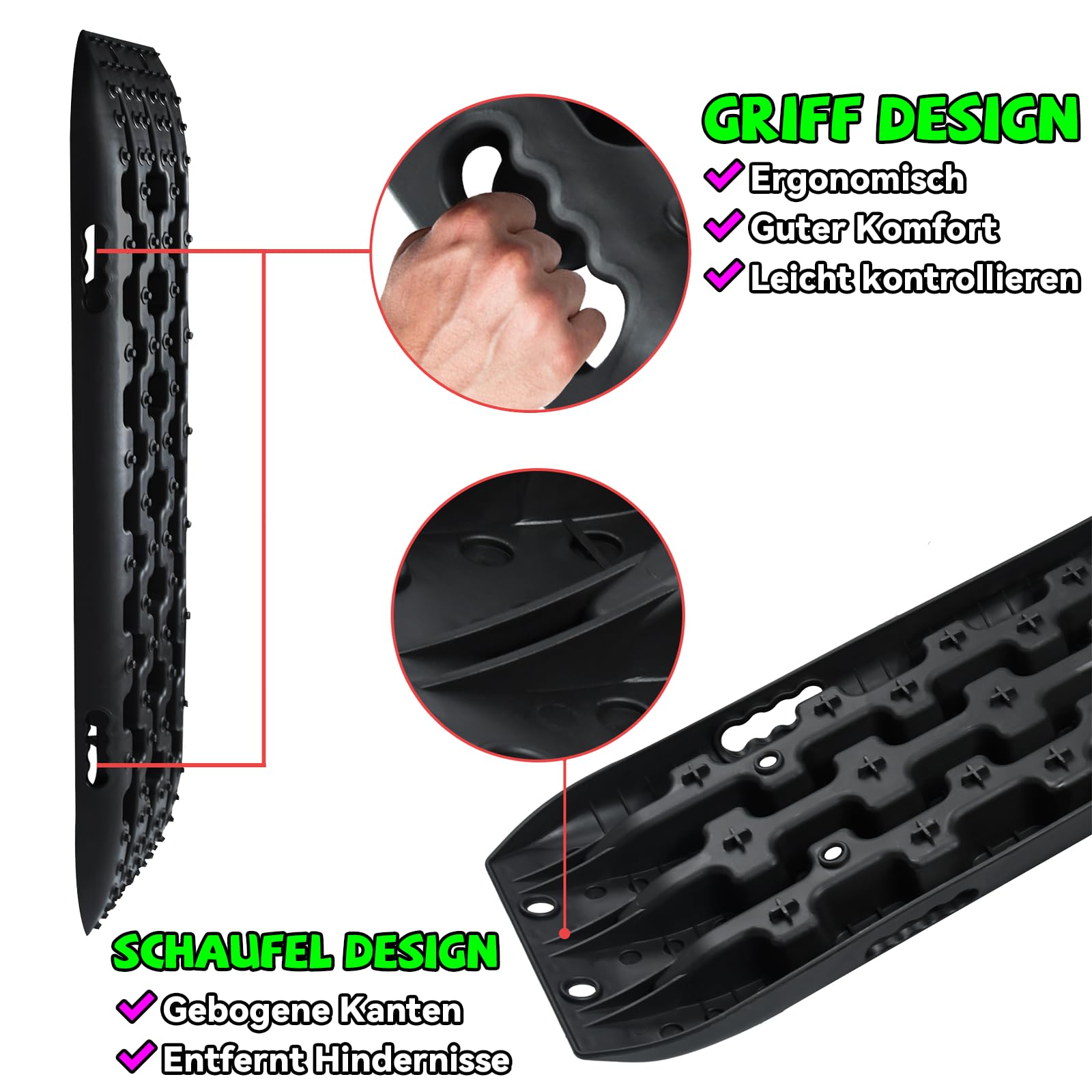 Froadp Sandbleche 2 Stück Anfahrhilfe Wohnmobil HDPE Offroad Tracks Zubehör Schwarz Traktionsmatte Anfahrhilfe Hilft Reifen Schlamm Sand Schnee Reifenleiter Traktionsplatten für Geländewagen PKW LKW