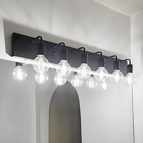 Lámpara de tocador de baño de 36 pulgadas sobre espejo, moderna iluminación de pared de granja, 6 luces, color negro