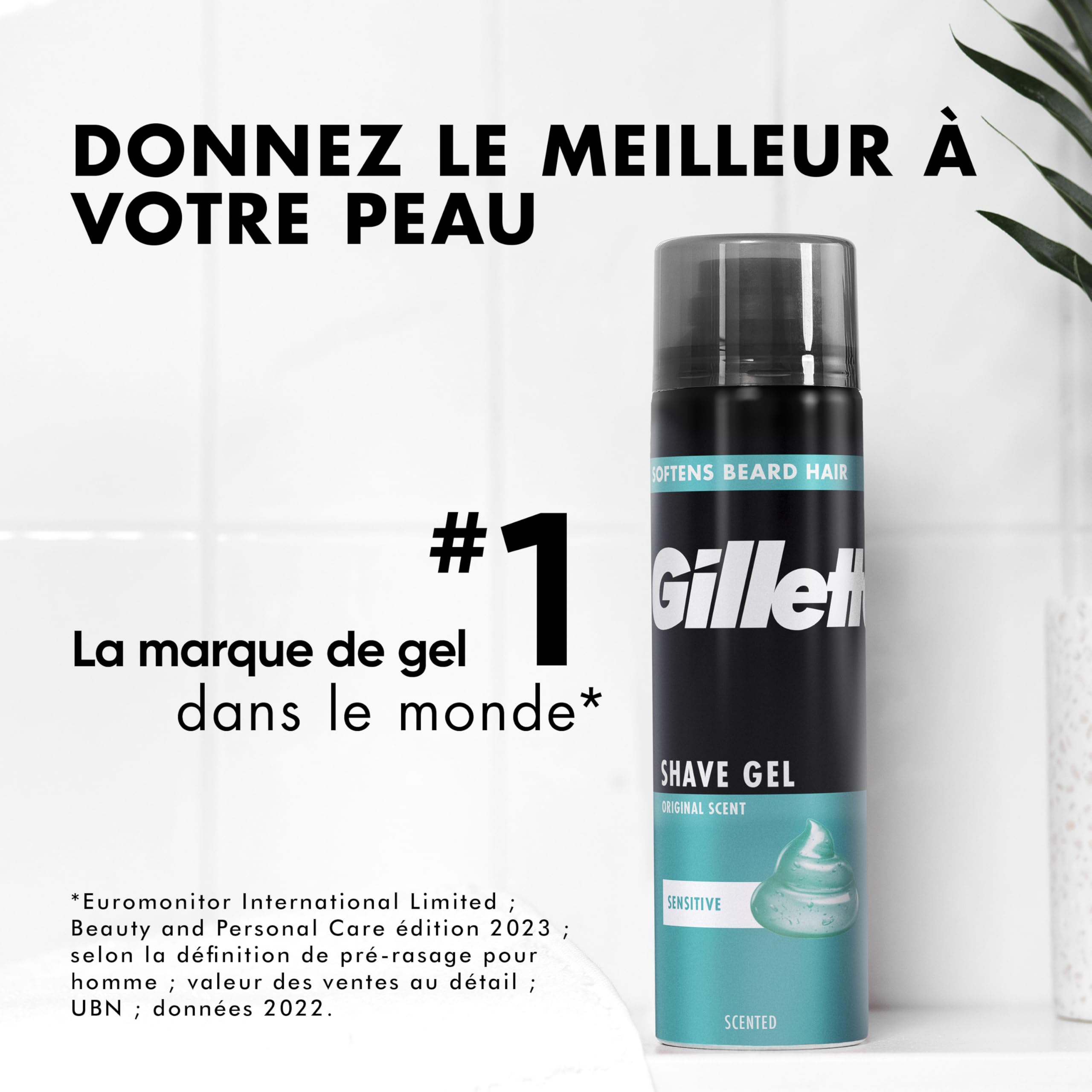 Gillette Gel à Raser Homme, pour la Peau Sensible, 200 ml | Cartouche avec un Revêtement pour Réduire la Pression sur la Peau, en Acier Inoxydable, 1 Recharge Jusqu’à 15 Rasages