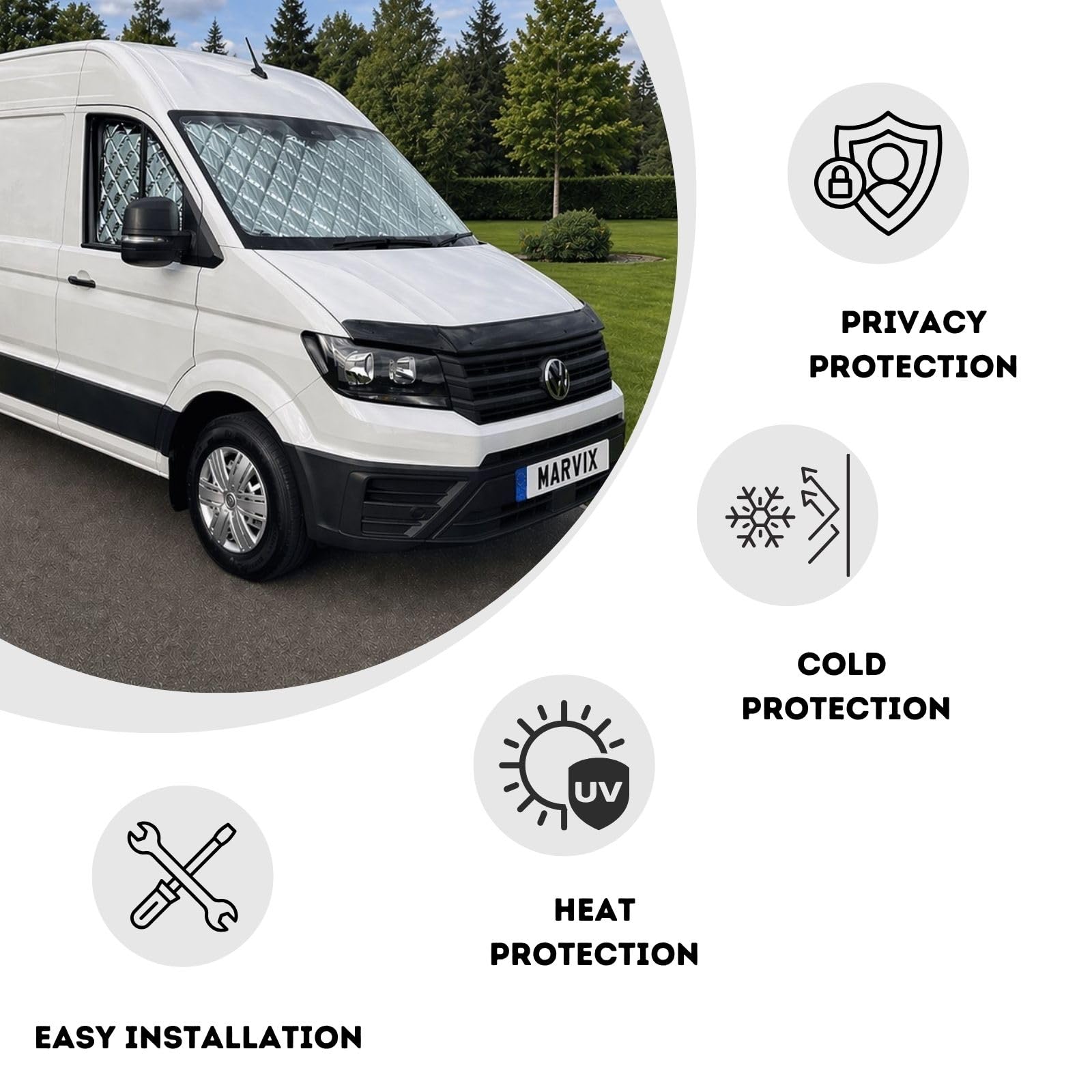 Marvix Wewnętrzny ekran kabiny rolety termiczne premium 9-warstwowa osłona okienna do VW Crafter/Grand California & Man TGE 2018 i nowsze osłony izolacyjne do kampera