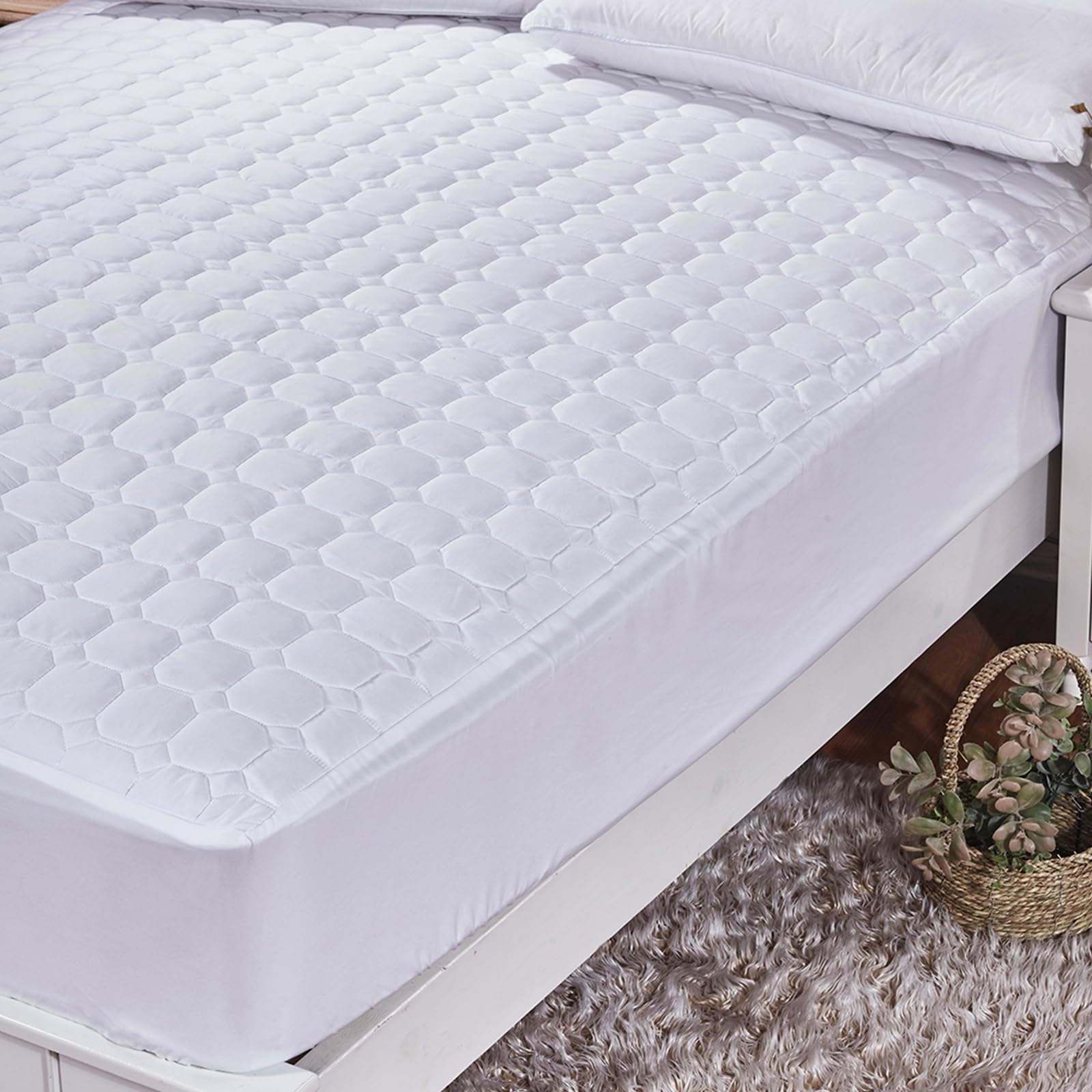 Good Nite Mattress Protector Quilted Mattress Topper Mattress Cover Pads 25cm Deep Machine Washable (White, Double)