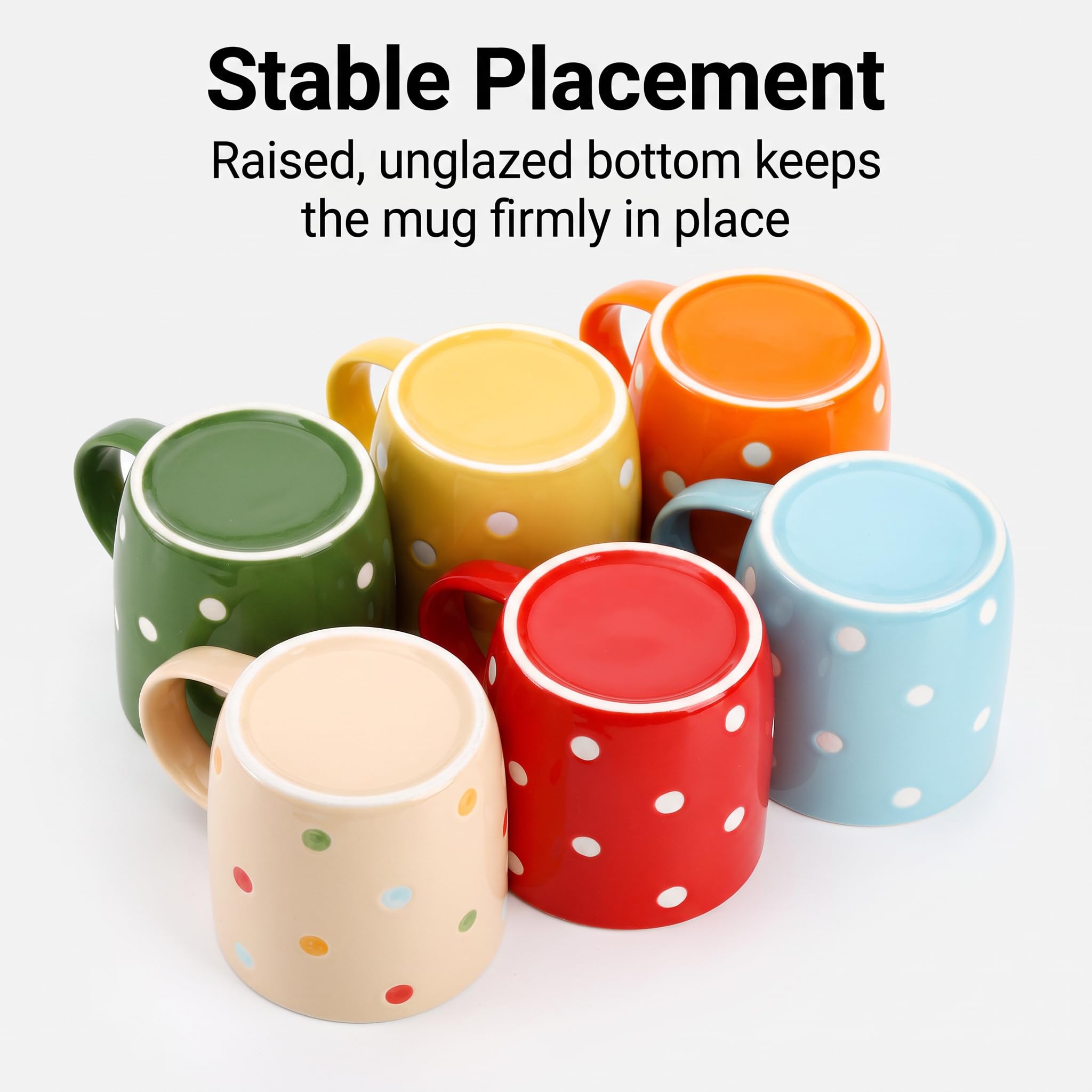 Elsjoy 6 Stück Keramik-Kaffeetassen, 340 ml, gepunktet, buntes Porzellan-Tassen-Set für Kaffee, Tee, Milch, heiße Schokolade