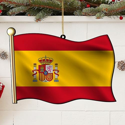 Miniatura 4 de BESTORLOVE Adorno acrílico de Navidad Bandera de España 2D Recuerdo Banderas de País Vacaciones Internacionales de 3 pulgadas con cuerda roja