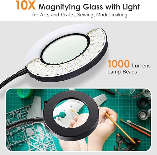 Miniatura 2 de Lupa con luz 10X, 9w clip en luz, 48 LED lámpara de escritorio con abrazadera, 3 modos de luz de aumento regulable, luz de escritorio LED, lámpara
