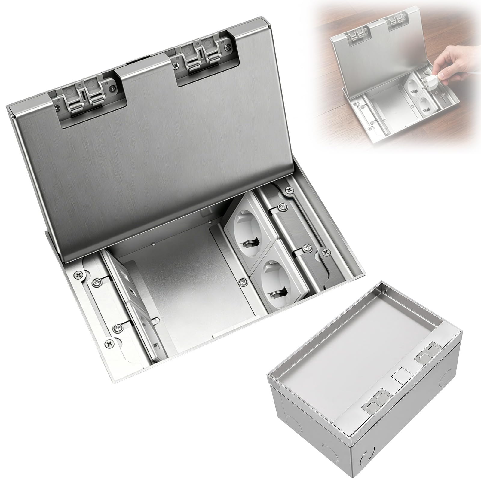Bodeneinbausteckdose, 4000W 16A Edelstahl Wasserdichte Multifunktionale Bodentank Einbausteckdose mit 3 EU Steckdosen und USB + Type C Anschlüssen Bodentank Bodensteckdose für Küche Wohnzimmer Büro