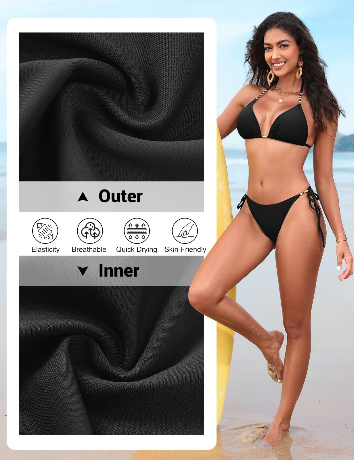 Maillot de Bain Femme 2 Pieces Sexy Réglable Triangle Bikini Taille Basse Maillots Deux Pièces Vacances Plage Beachwear