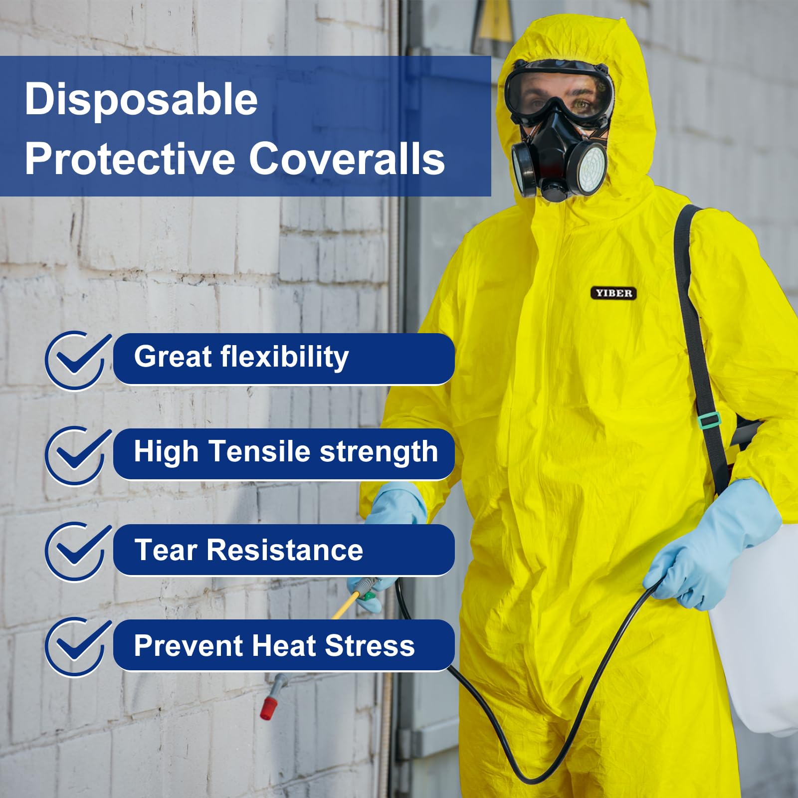 YIBER Tute Protettive Monouso Hazmat | Tute Protettive a Copertura Totale in 7 Taglie con Sicure per Innumerevoli Applicazioni