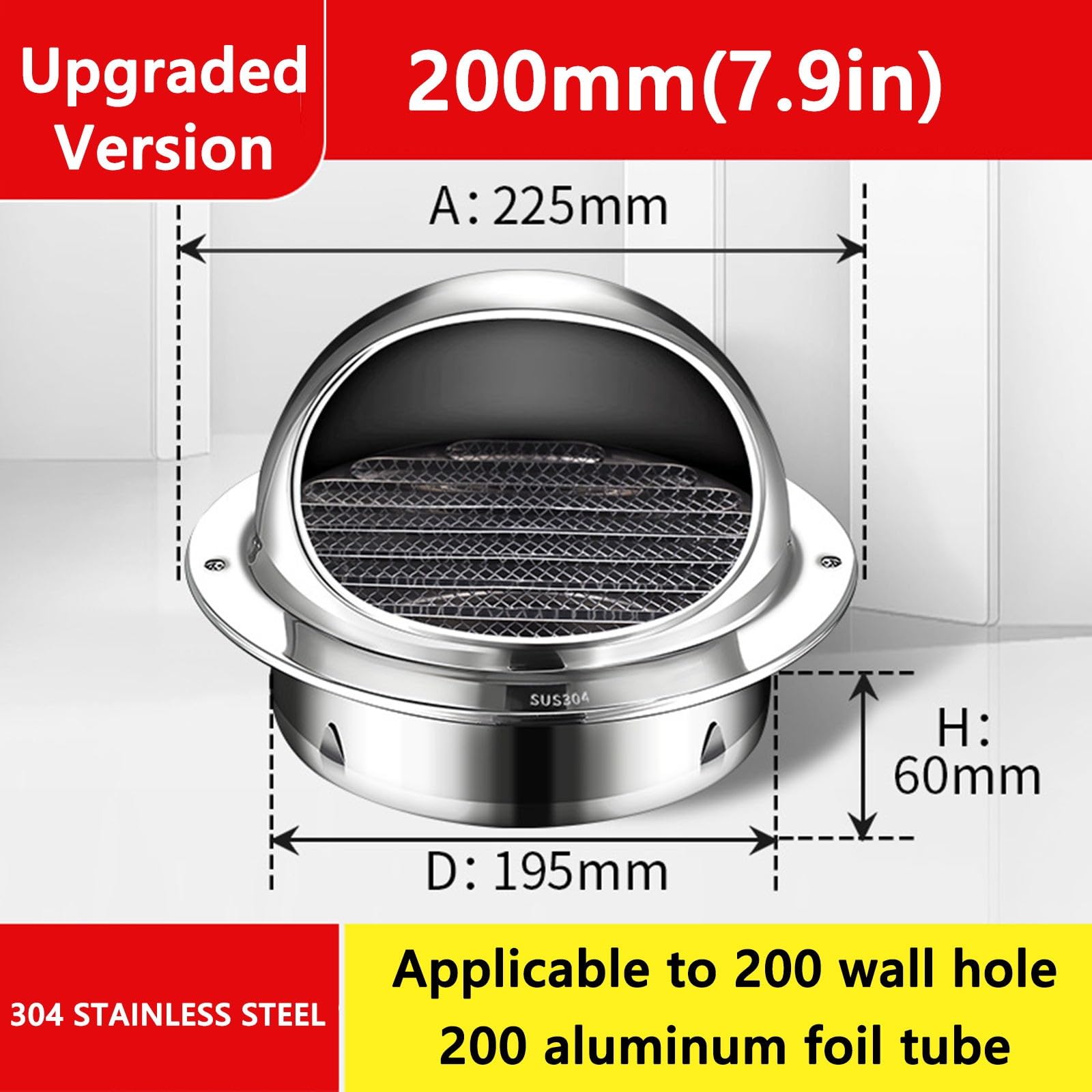Registres, Grilles Et Bouches D'AéRation, Grille AéRation Ronde, Grille Aeration Reglable, Pour éChappement Mural Externe Pour Caravane Cuisine Salle De Bain 100mm(304 Stainless steel,200mm(7.9in))