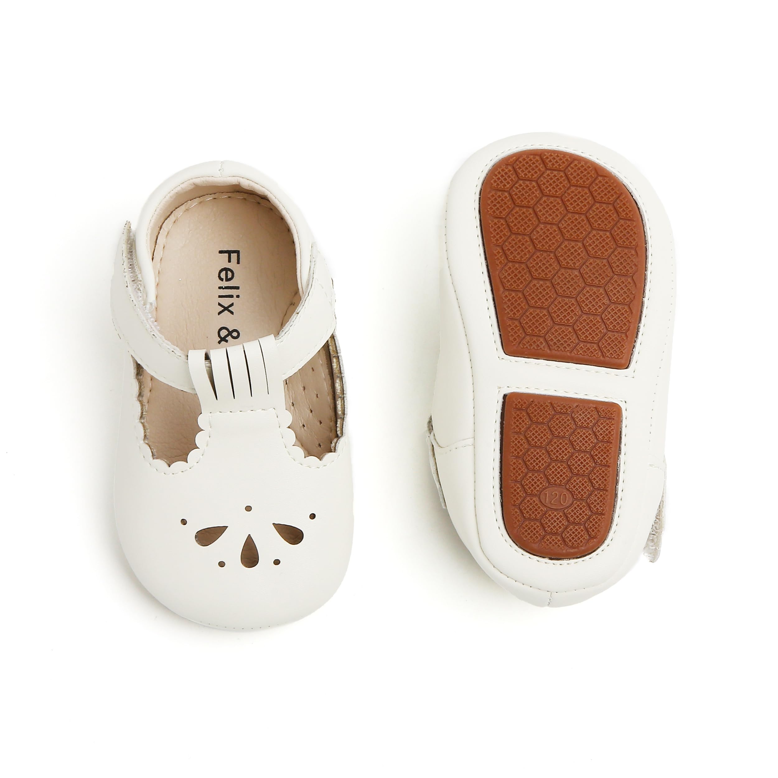 Felix & Flora Soft Sole Ivory White Baby Dress Shoes - Infant Baby Walking Shoes Moccasins Rubber Sole Crib Shoes(Ivory White,12-18Months Infant)