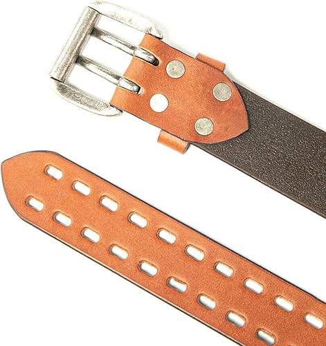 Miniatura 3 de BG247 Cinturón casual de cuero hecho a mano para hombre con hebilla de doble punta