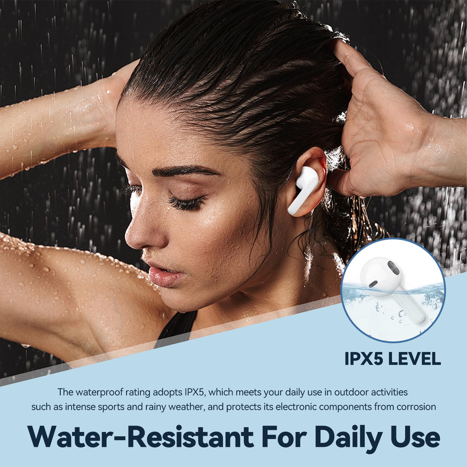 Cuffie Bluetooth per iOS iPhone/Android Samsung, Auricolari Bluetooth 5.3 Wireless Cancellazione Rumore Mic Stereo HiFi, Touch Control IP8 Impermeabili Cuffie, 24 Ore di Riproduzione In-Ear Cuffiette