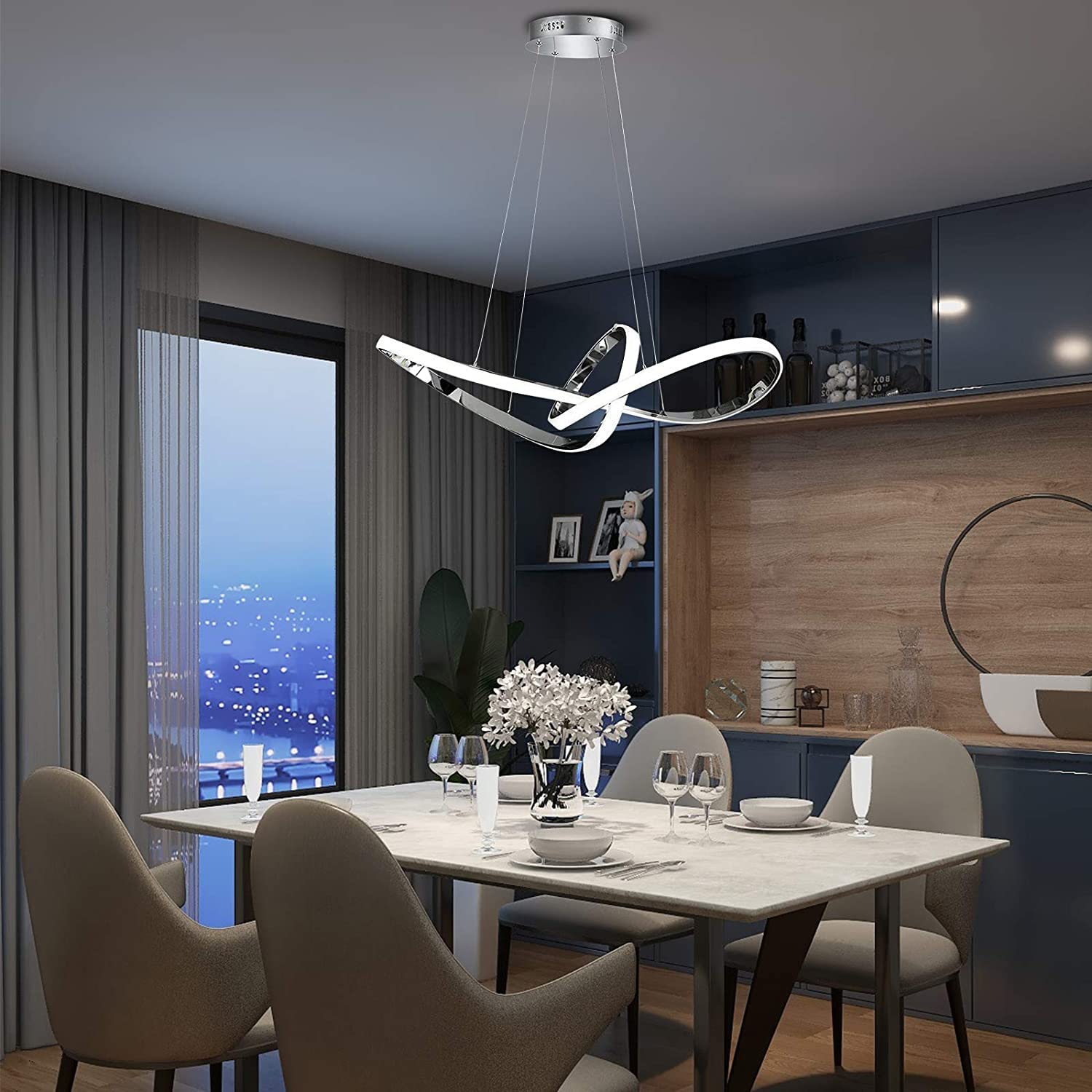 Światło sufitowe żyrandola, nowoczesna elegancka fala w stylu LAME LED Lampa LED, lampa ściemniacza z pilotem, białe światło 3000k, 36 W