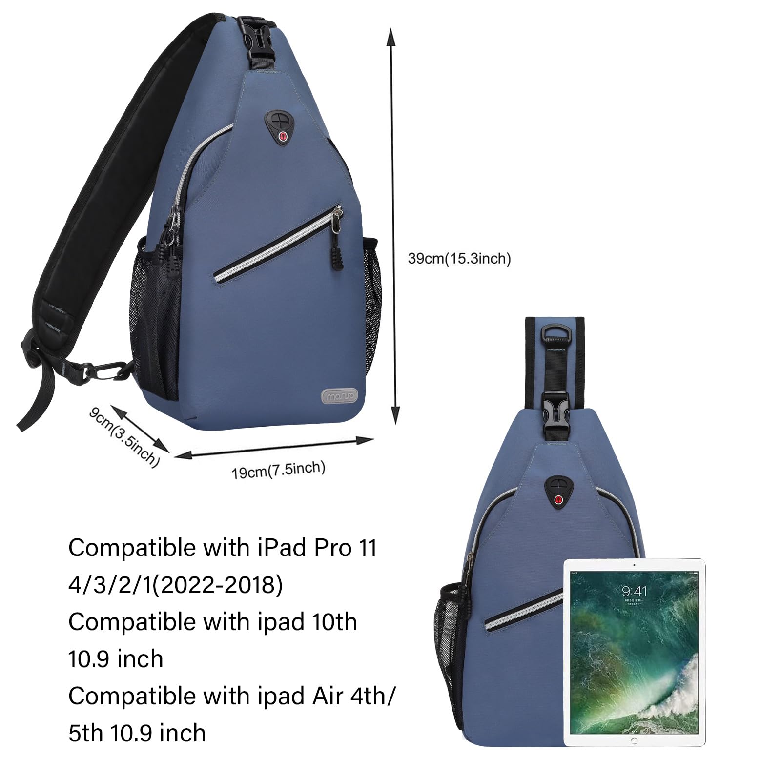 MOSISO Brusttasche Sling Bag Sling Rucksack Schulterrucksack,Polyester Multipurpose Crossbody Schultertasche Umhängetasche Sporttasche Reise Wander Daypack für Herren Damen