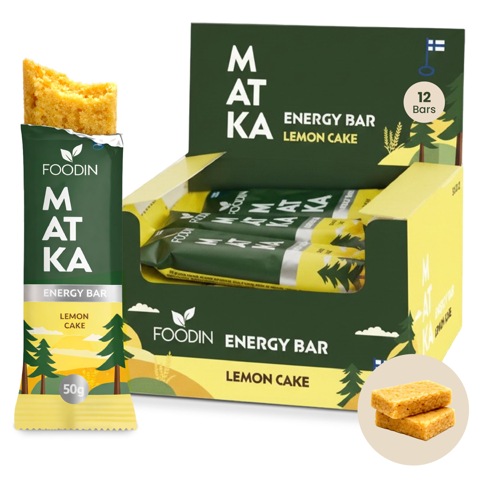 FOODIN MATKA Barrita Energética — Pastel de Limón – Sin Azúcar Añadido – Snack Refrescante y Natural – 12 x 50 g