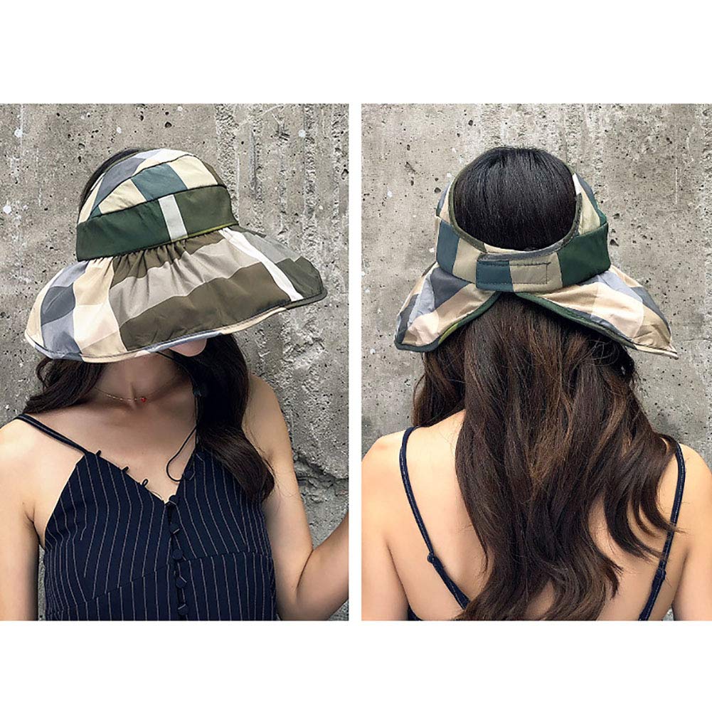 ToBe-U Sun Hat - Folding Cap Summer Seaside Sunscreen Sunshade Empty Top UV Sun Hat Female Tide Khaki