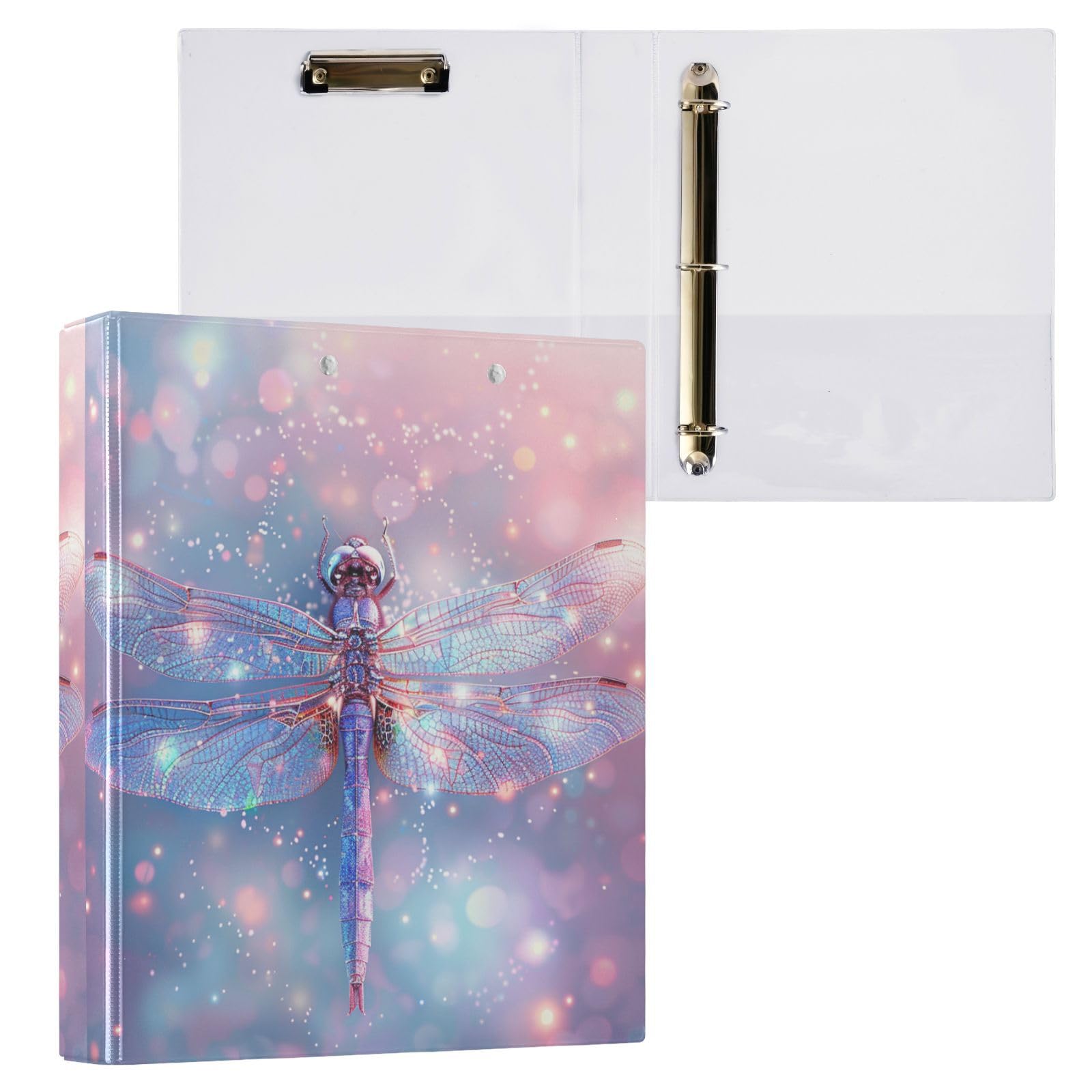 3 Ring Binder, Dragonfly Pink Sparkle File Folder Holds 200 Sheets File Storage for Women Men School Office Supplie