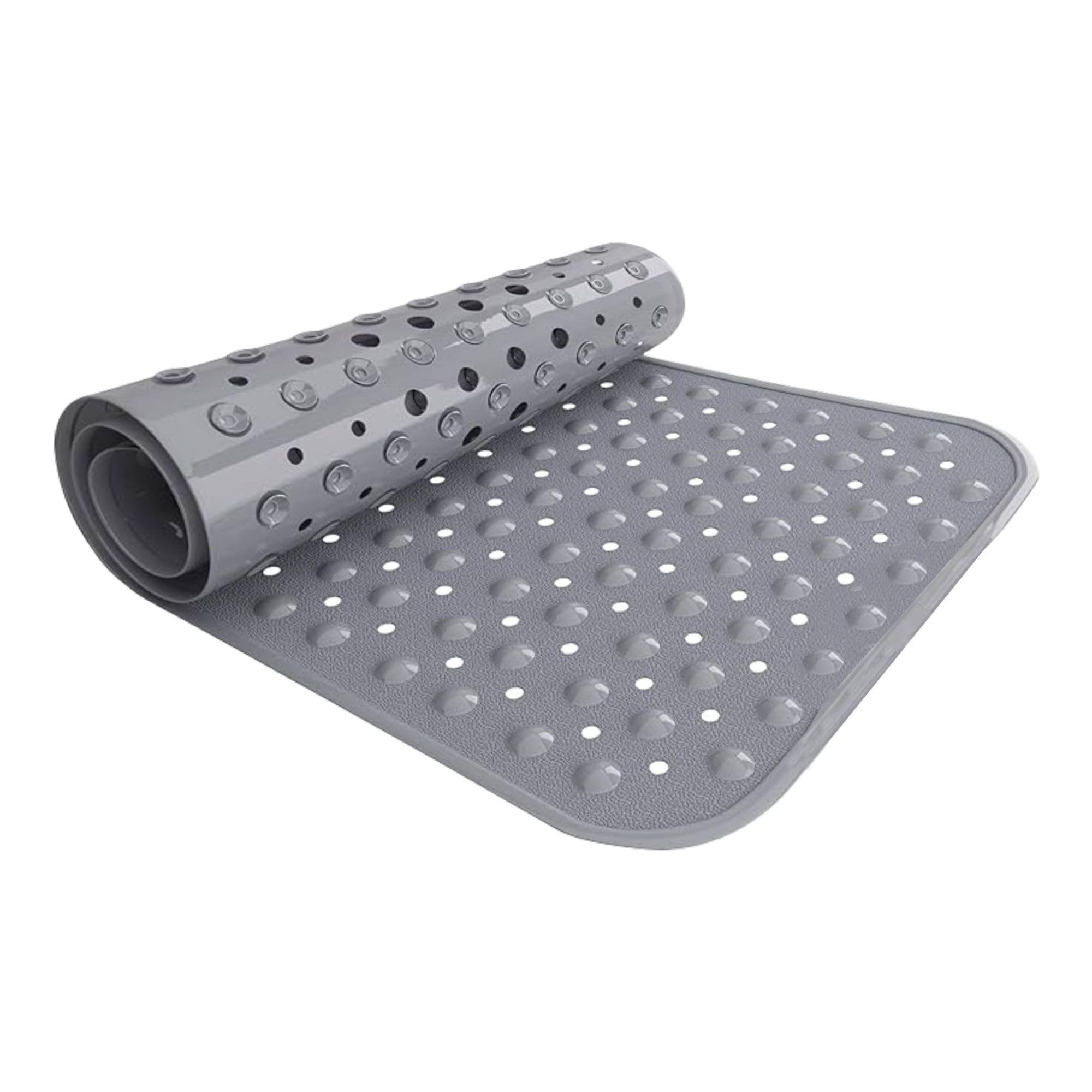 VELVETIO Bathtub Mat Non Slip - 70x38cm Medium Long Shower Mats Non Slip Anti Mould, Anti Slip Bath Mats with Suction Cups and Drain Holes, Machine Washable, Grey
