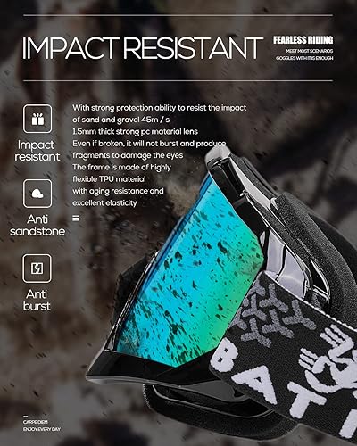 Miniatura 4 de BATFOX Gafas de motocross para cuatrimoto, motocicletas, motocicletas, motocross, 4 ruedas, accesorios MX DH, gafas para hombres, mujeres, jóvenes,