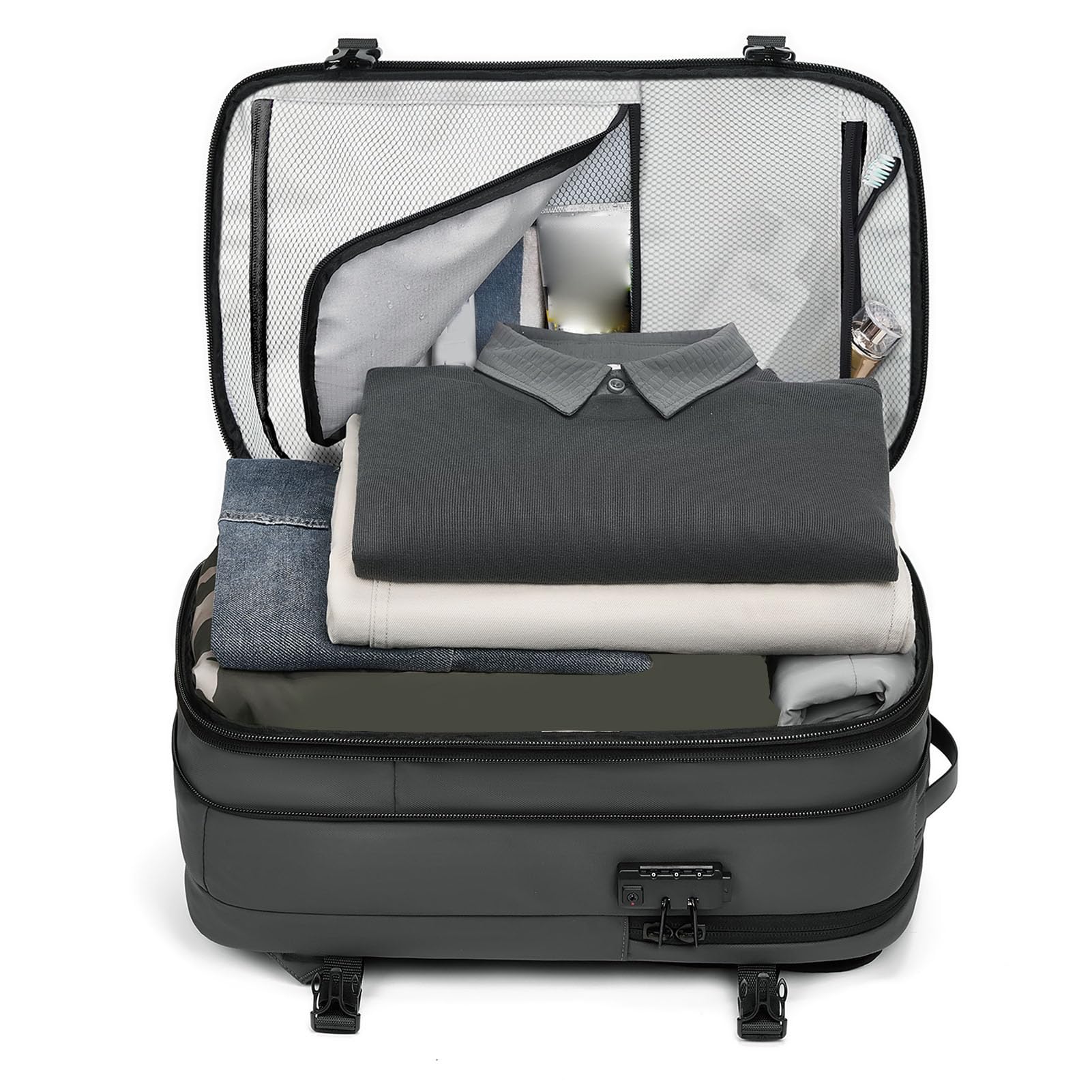 Sac à Dos de Voyage étanche et Extensible avec Airbag et Compartiment à Chaussures pour Ordinateur Portable 17 Pouces (gris foncé)