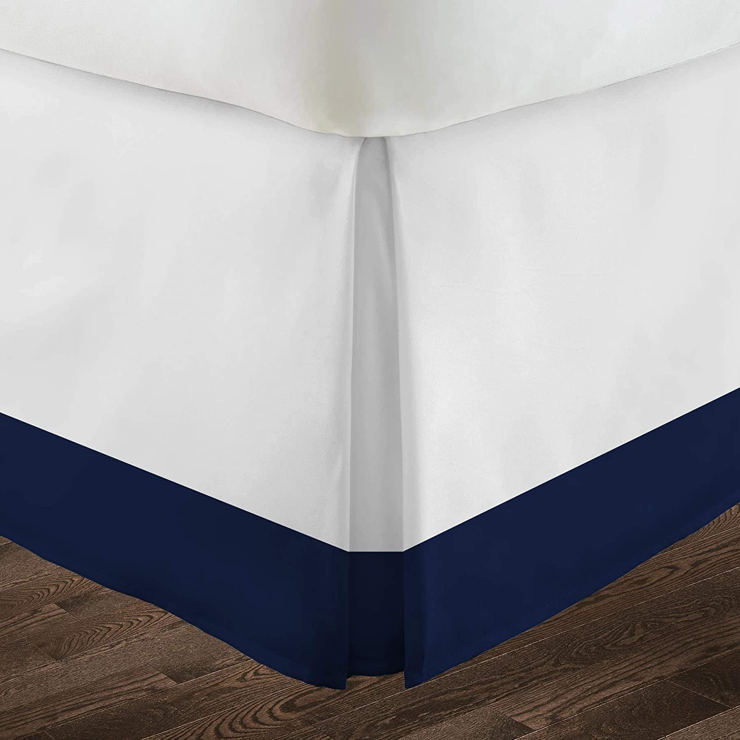 Pashmina 10 Inch Drop Bed Skirt Dual Tone 1X Bed Skirt Egyptian Cotton Pleated Bed Skirt Classic Soft Dust Ruffled Hotel Quality Easy Fit (Navy Blue,Super King)