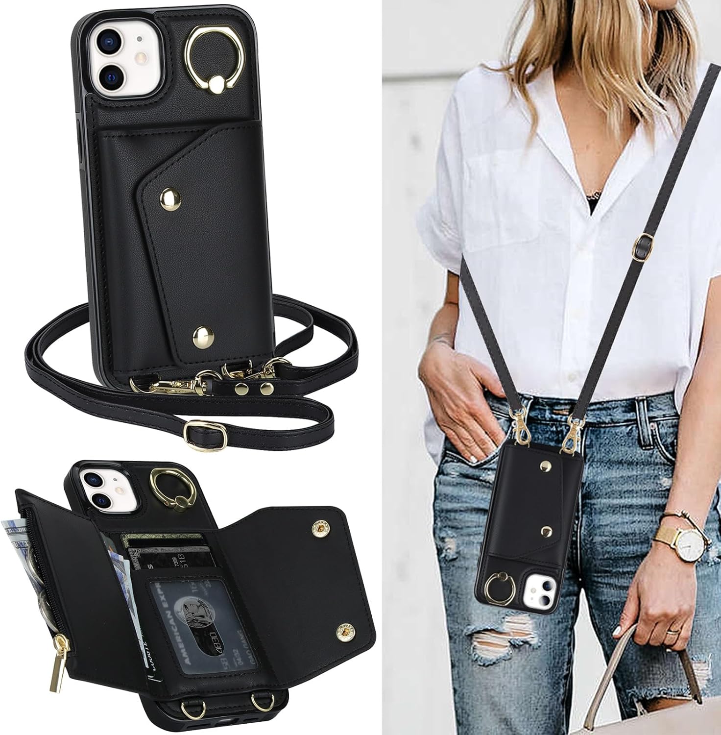 ELTEKER iPhone 11 Crossbody Phone Case Lanyard Case with Card Holder