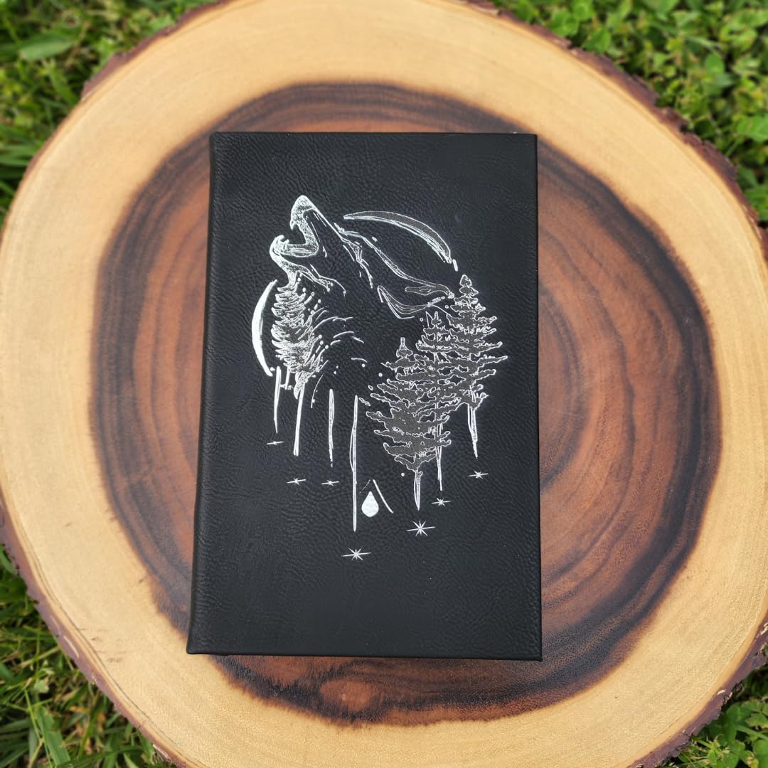 Witchy Wolf Journal or Sketchbook, Original Art engraved on Leather, Personalize with any text! (Gray)