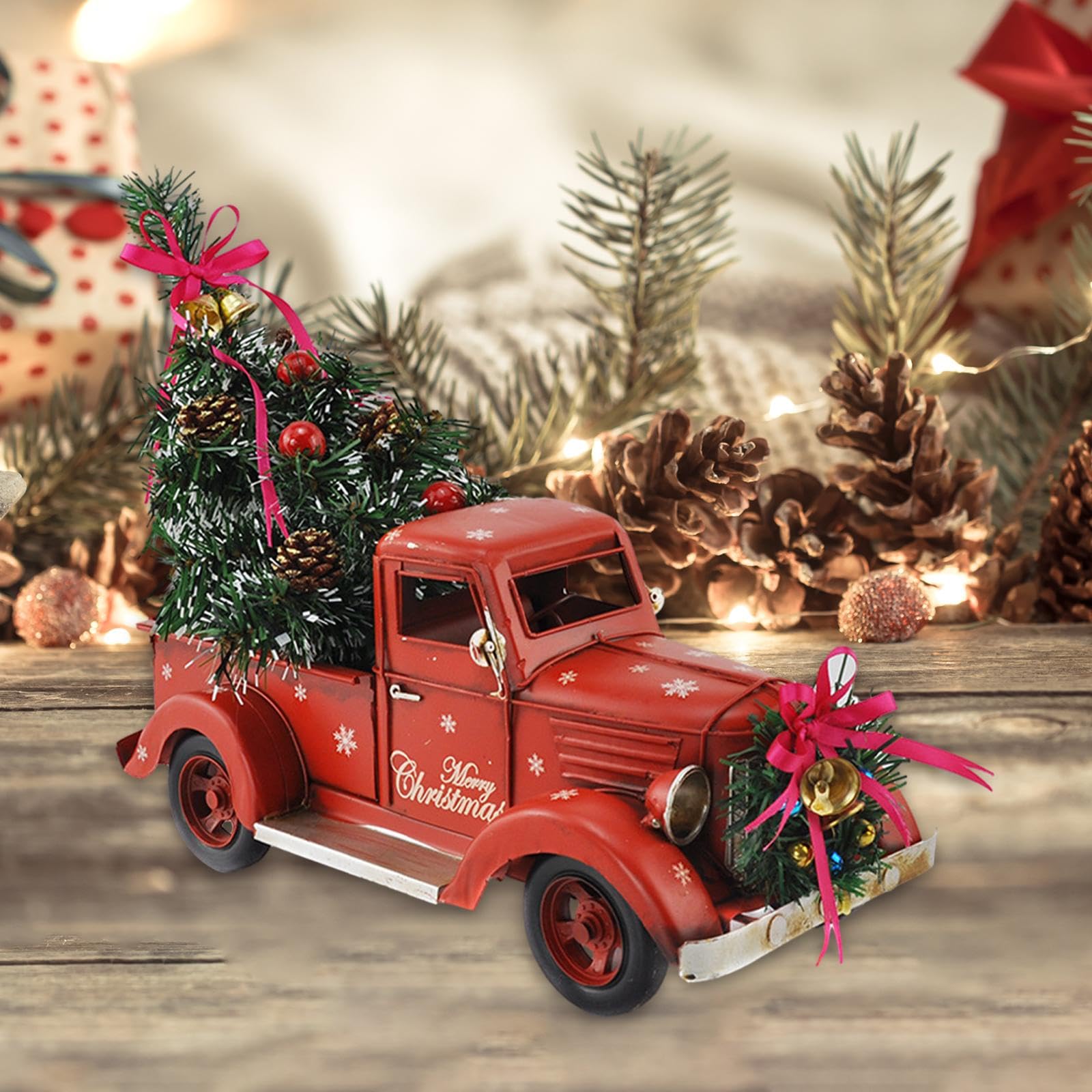 Camioncino Vintage Natalizio In Resina - Decorazione Da Tavolo Rustica Per Natale, Regalo Per Collezionisti. Per Casa, Cucina, Porta