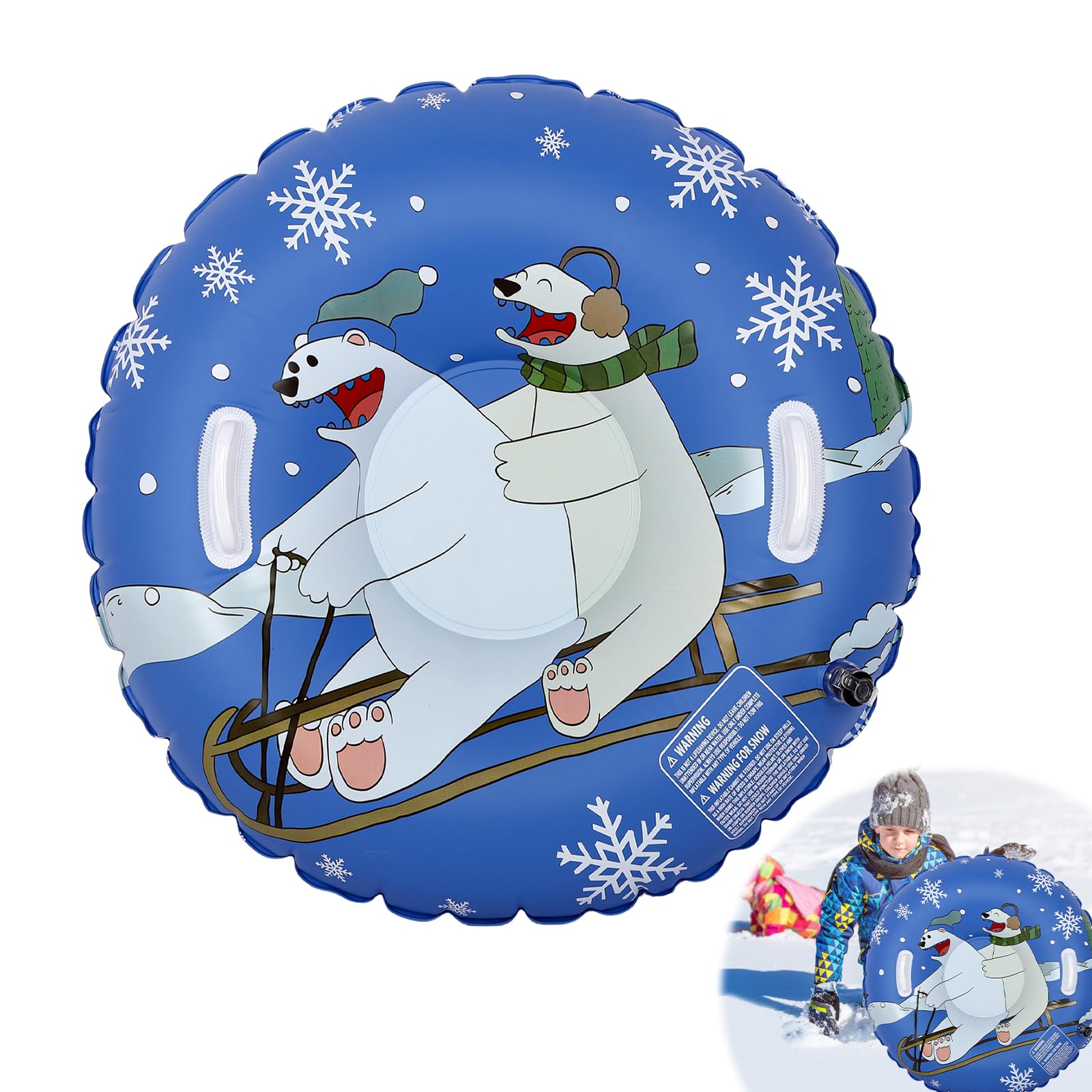 Gukasxi Inflatable Snow Tube Sledge 90cm Heavy Duty Snow Sled with Handles for Kids Adults Thickened Snow Tubes for Sledding Skating Skiing Winter Snow Toys