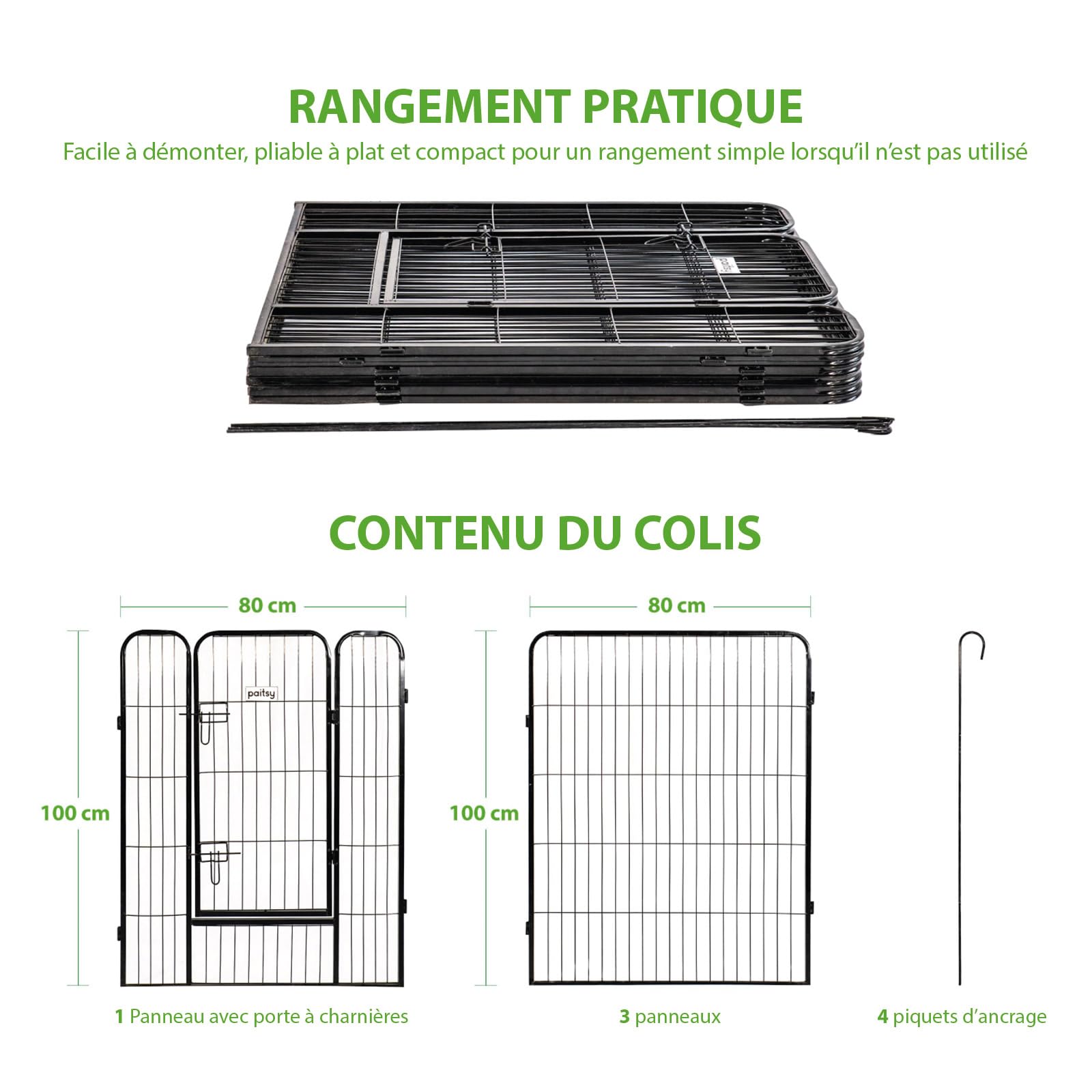 Parc Enclos pour Chien Chiot et Lapin GARDEO80x100x6, 6 Panneaux 80X100cm, 1,28M2, modulable, intérieur et extérieur, Pliable, Garantie 5 Ans