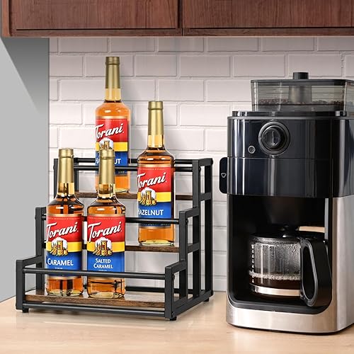 Miniatura 2 de Ollieroo Organizador de jarabe de café, soporte para botella de jarabe para barra de café, estantes de almacenamiento de 3 niveles para jarabe,