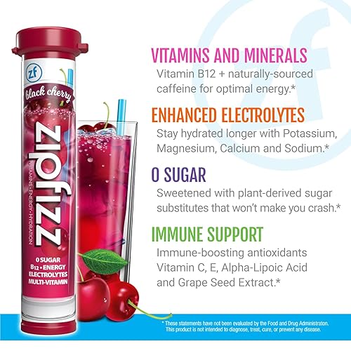 Miniatura 2 de Zipfizz Mezcla de bebida energética, polvo de hidratación de electrolitos con B12 y multivitaminas, cereza negra, 20 unidades (paquete de 2)