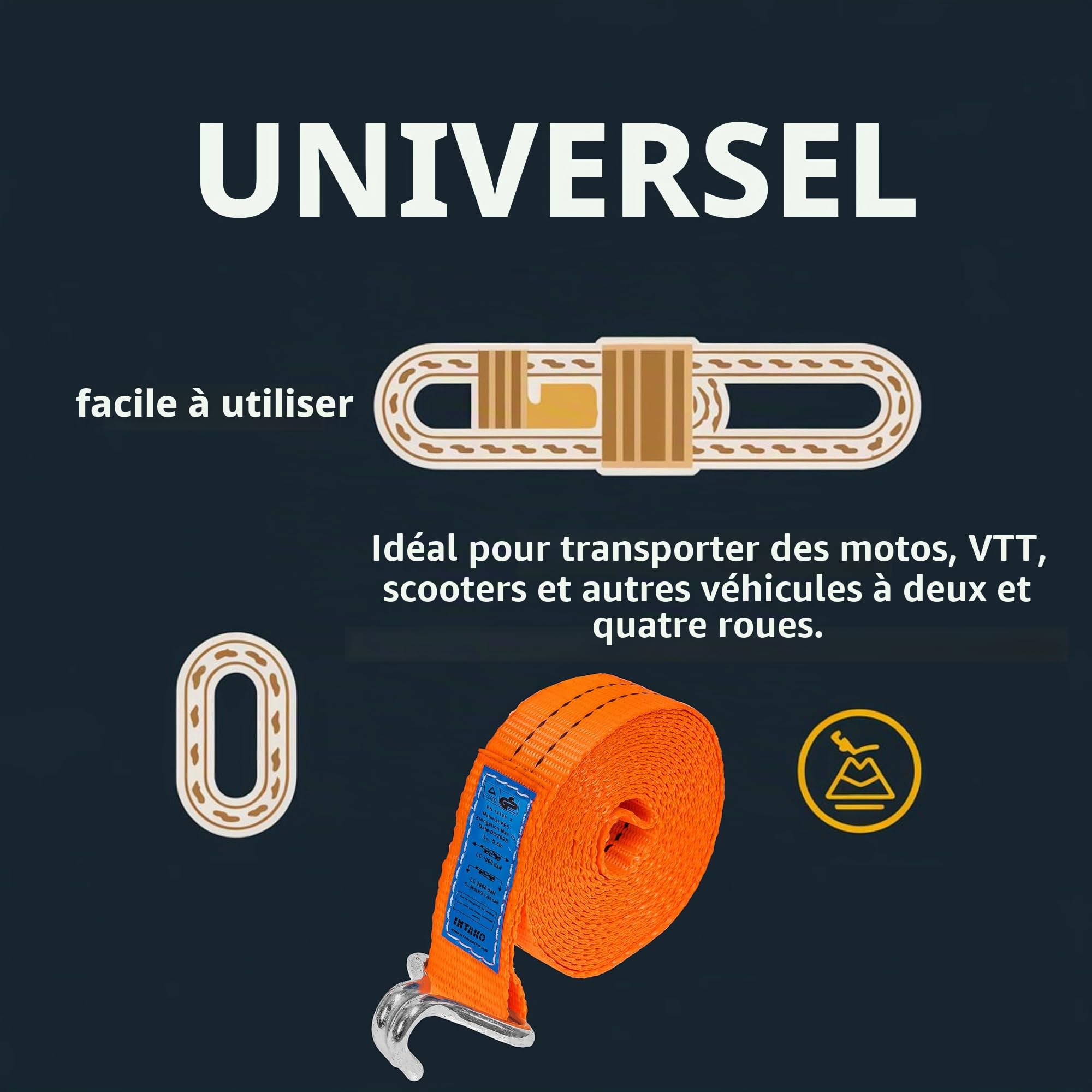 INTAKO Sangle à Cliquet 4m/6m avec Crochet - 2000kg x 35mm - Sangles d'arrimage sécurisés pour Remorque, Quad, Moto - Conforme à la Norme DIN en 12195-2 (Orange, 4m (Lot de 2))