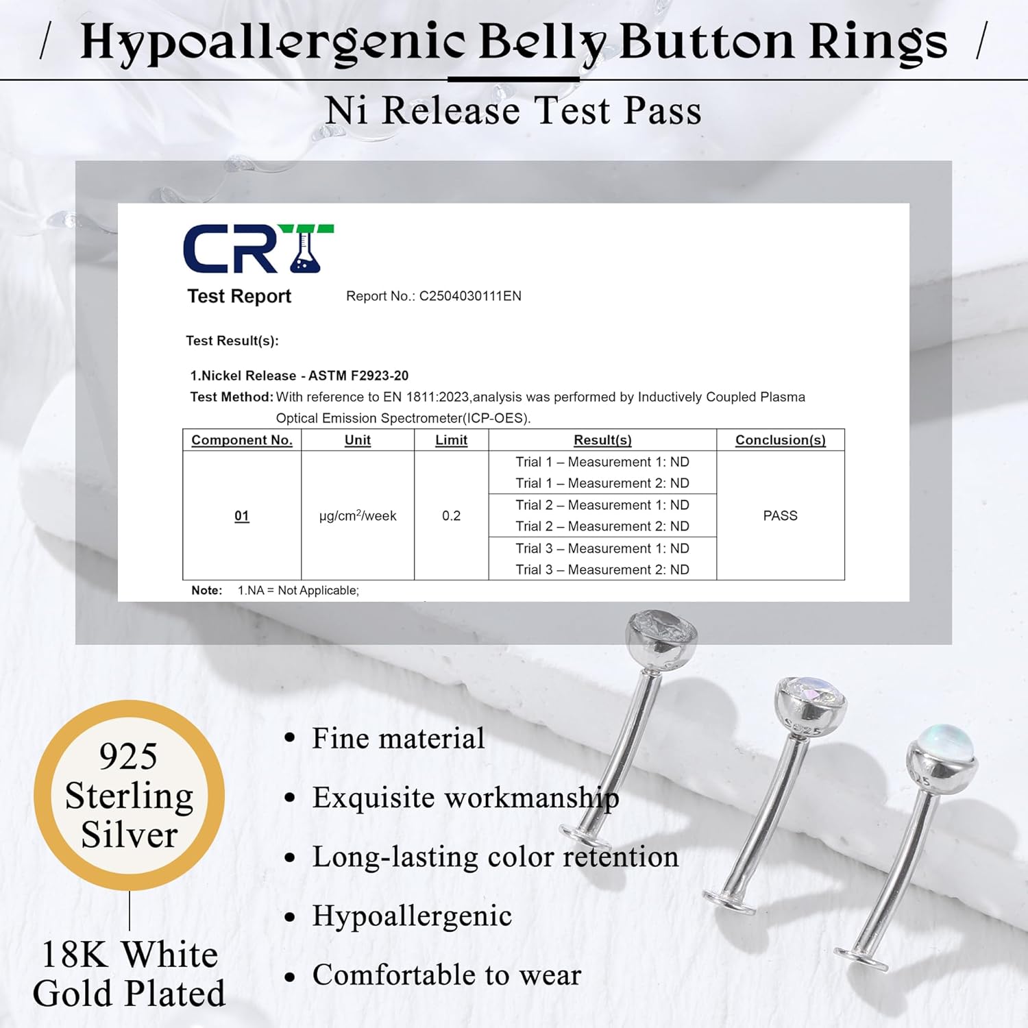 MILACOLATO 14G Solid 925 Sterling Silver Floating Belly Button Rings, Internally Threaded Round CZ Opal Navel Rings Reverse Curved 10mm/12mm Flat Back Belly Piercing Jewelry for Women - Image 5