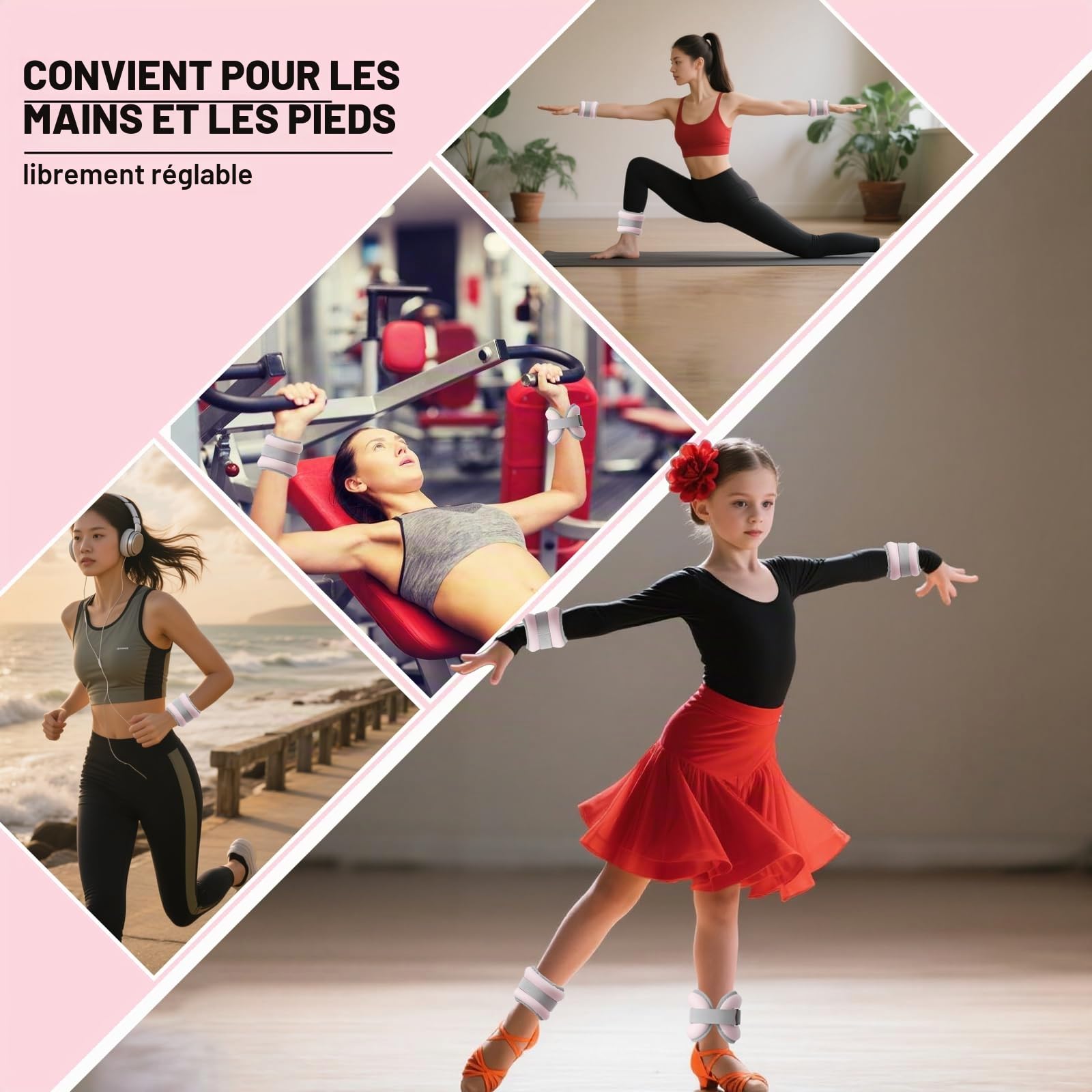 Paire de poids de cheville réglables en néoprène de 0,5 à 2 kg pour homme et femme, Pilates, fitness, course, marche, gym, musculation, poignet et jambe