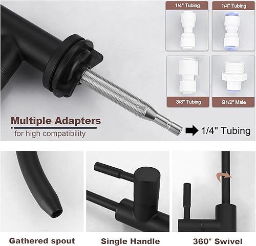 Miniatura 6 de WOWOW - Grifo de cocina negro y filtro de agua, grifo de fregadero de cocina de acero inoxidable con grifo de agua potable para ósmosis inversa o