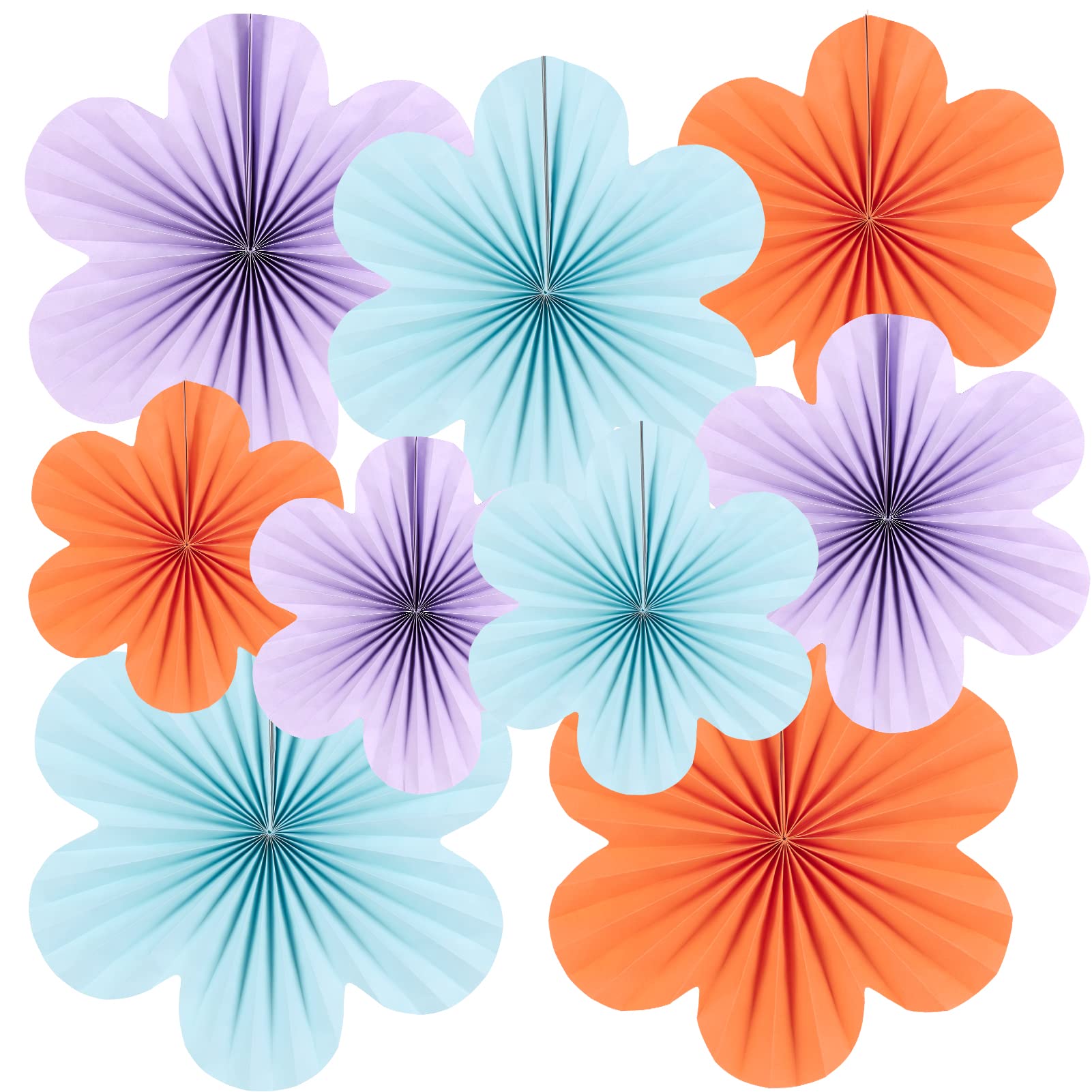 SUNBEAUTY 9 Pcs Paper Flowers Decorations for Wall, Blue and Orange for Wall Paper Flower Fan Classroom Decoration Paper Floral Backdrop Decor Paper Fans Decoration Hanging Paper Flower Wall Decor
