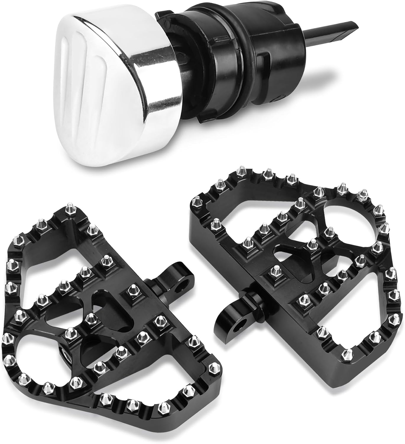 Motorcycle Mini Floorboard 360°Roating Footrest Pedal, Motorcycle Oil Tank Dipstick Engine Machine Oil Tank Cap Oil Level Indicator Fit for Harley Sportster