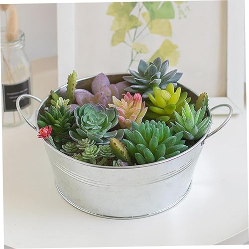 Miniatura 6 de Cubo de hielo galvanizado, 2 piezas de 8 pulgadas redondo galvanizado con asas resistentes, maceta de metal rústico, bañera de bebidas para plantar,