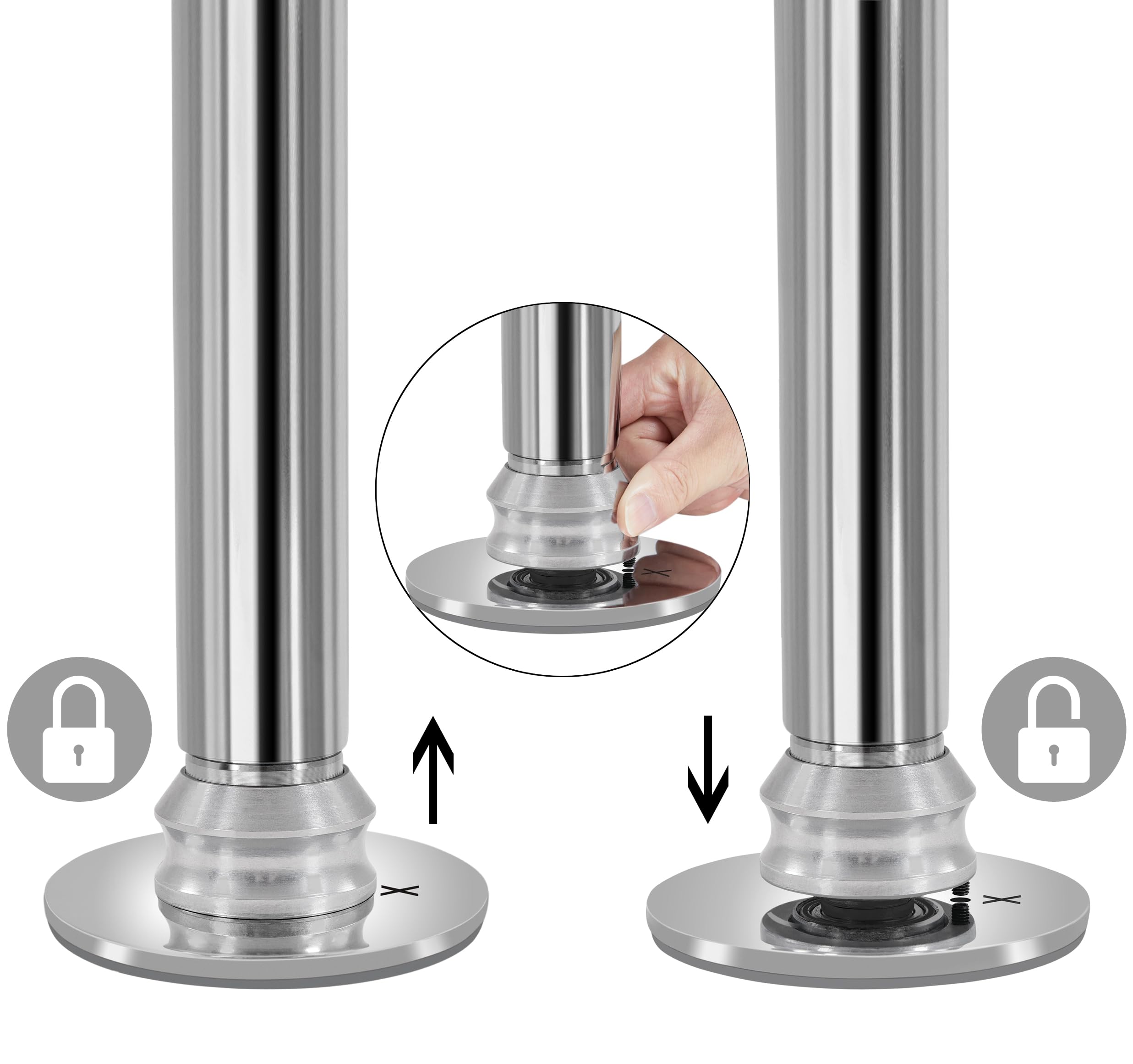 Palo da Pole Altezza Regolabile 216,5 cm - 275 cm 45 mm Ø Rimovibile Palo da Ballo modalità Statica e Spinning Carico Massimo 227 kg