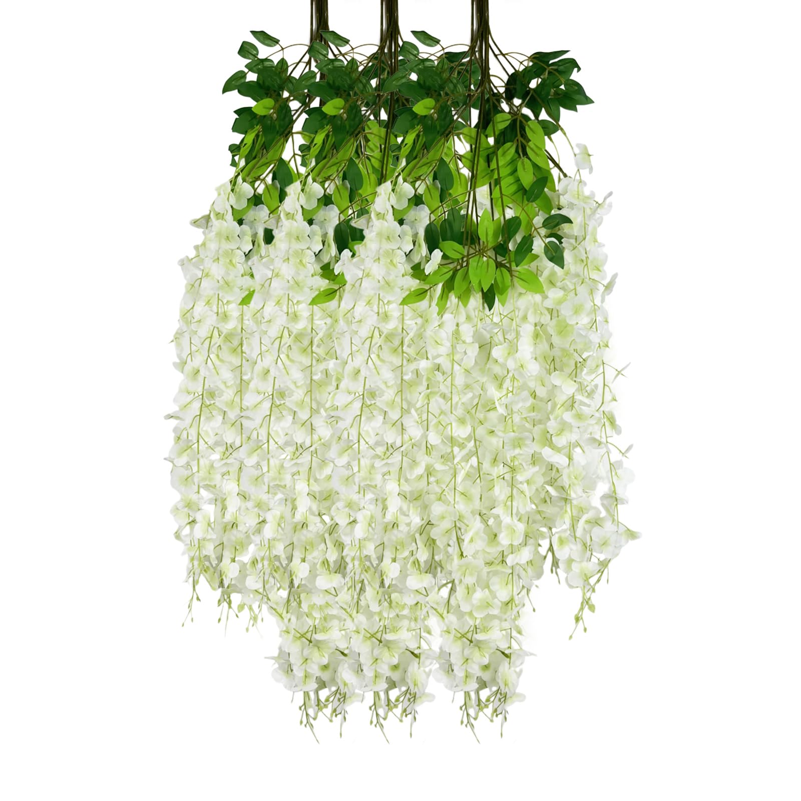 Luerbi 12 Pack White Green Wisteria Hanging Flowers Garland, 3.77 Feet Artificial Flower Vines, Fake Wisteria, Artificial Vines Hanging Garland for