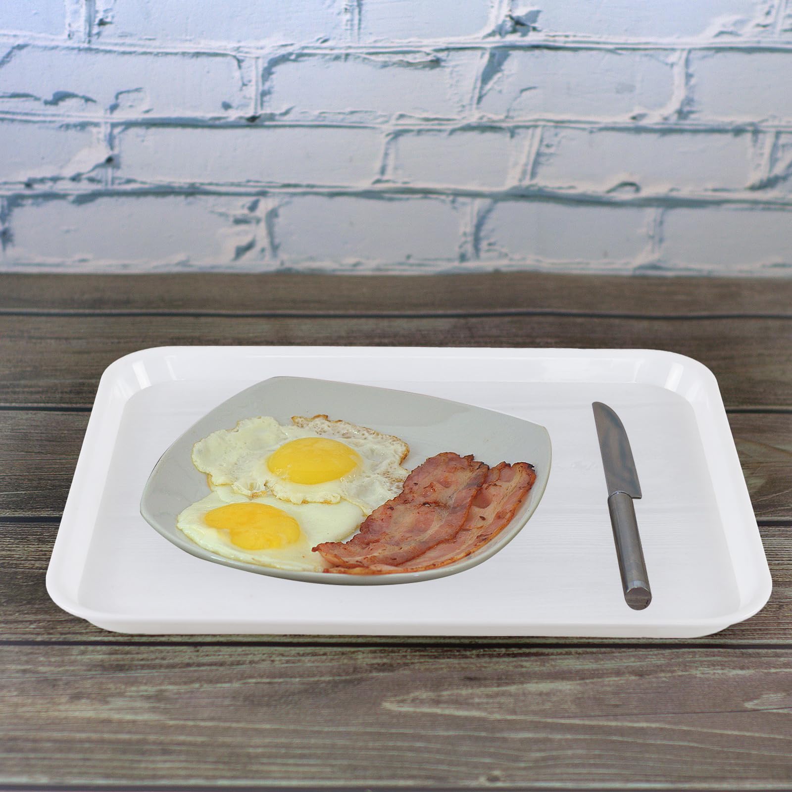 Confezione da 6 vassoi rettangolari in plastica per caffetteria, 43 x 33,5 cm, vassoio da portata per fast food, bianco
