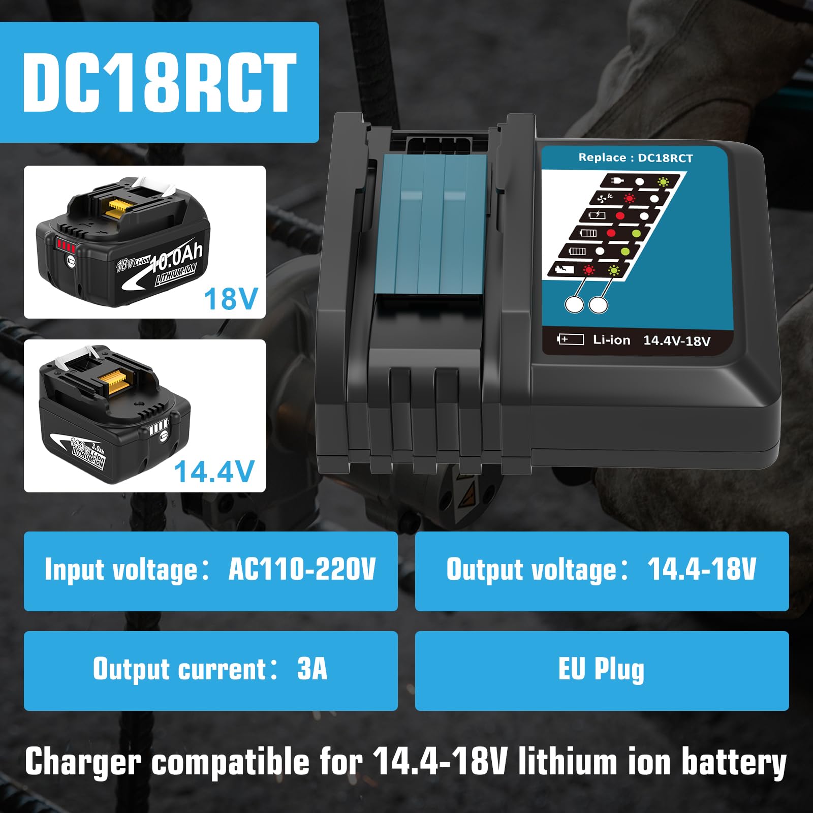 2X Rechange pour Makita Batterie 18V 10000 mAh BL1860B+Chargeur DC18RCT